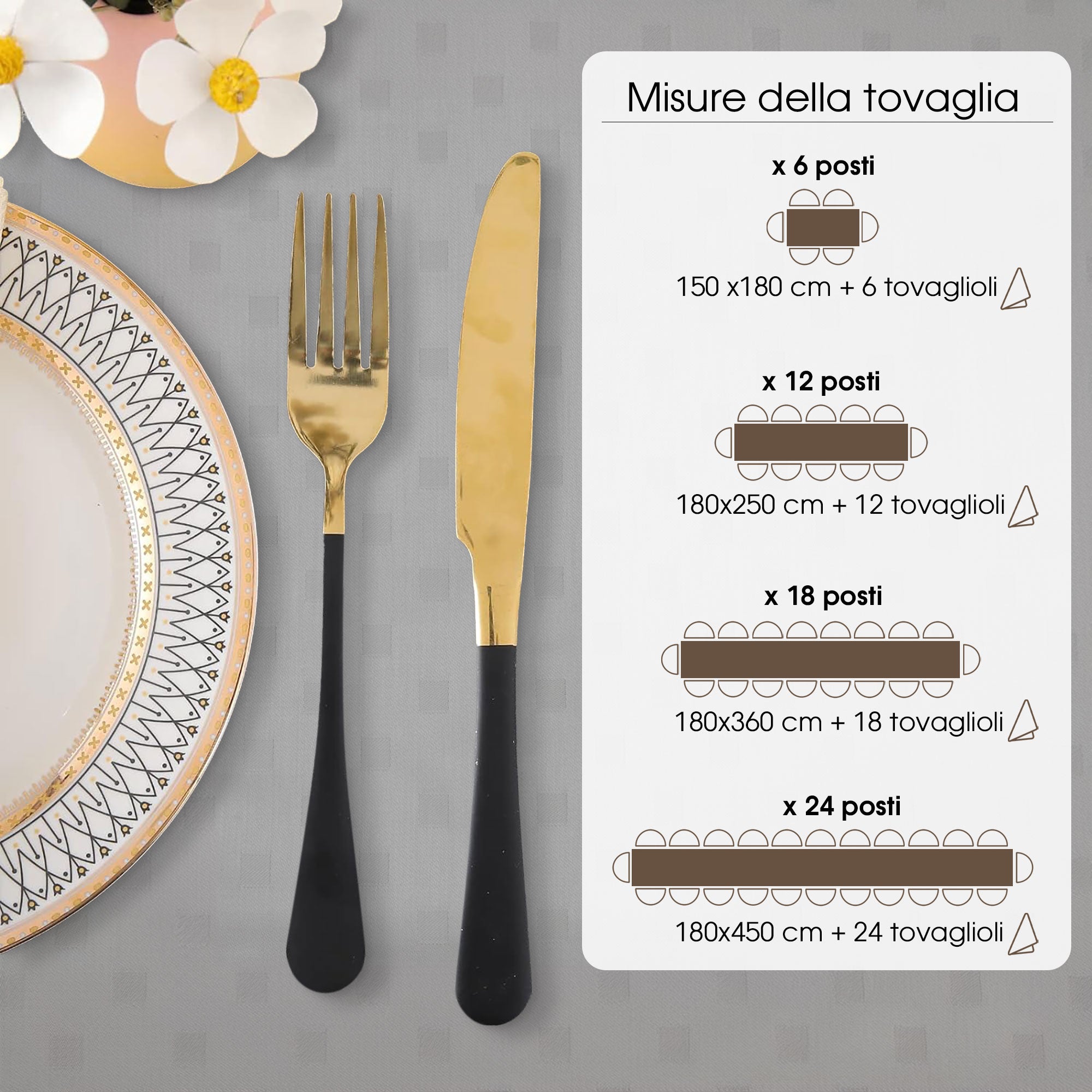 Tovaglia Servizio da Tavola + Tovaglioli 12 Posti Damina in Cotone 0543