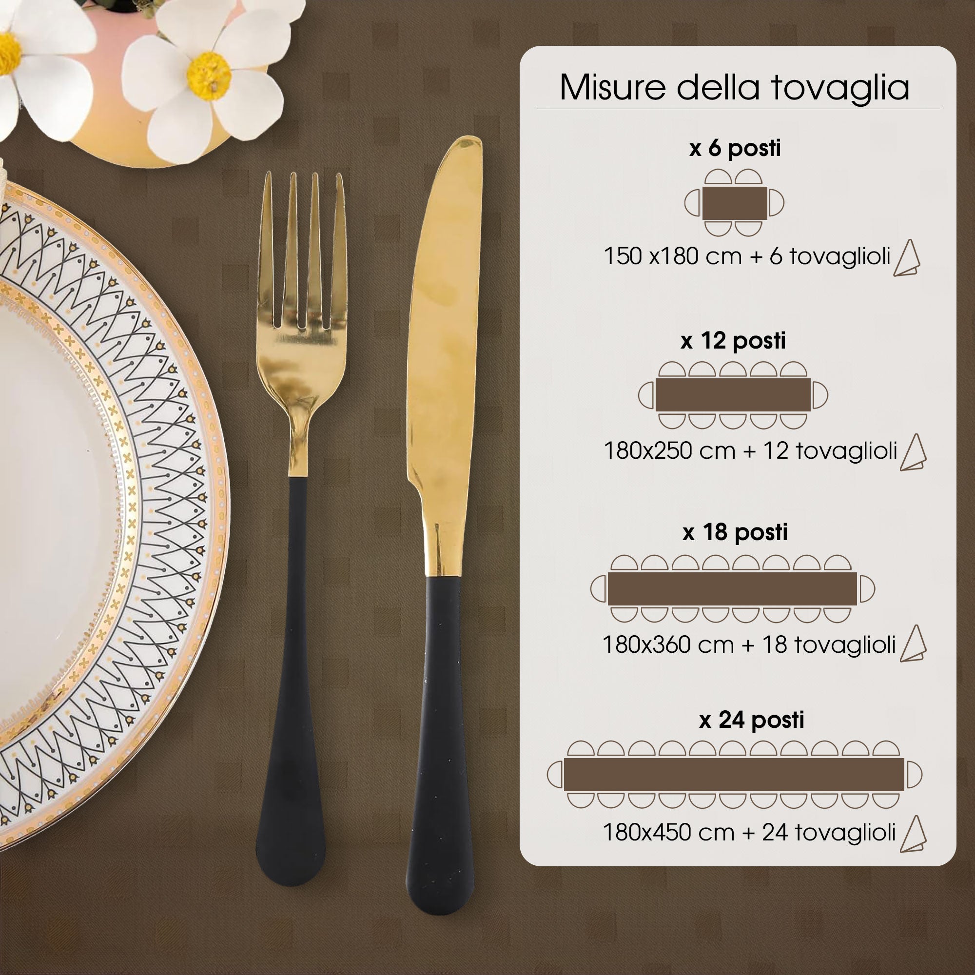Tovaglia Servizio da Tavola + Tovaglioli 24 Posti Damina in Cotone 0544
