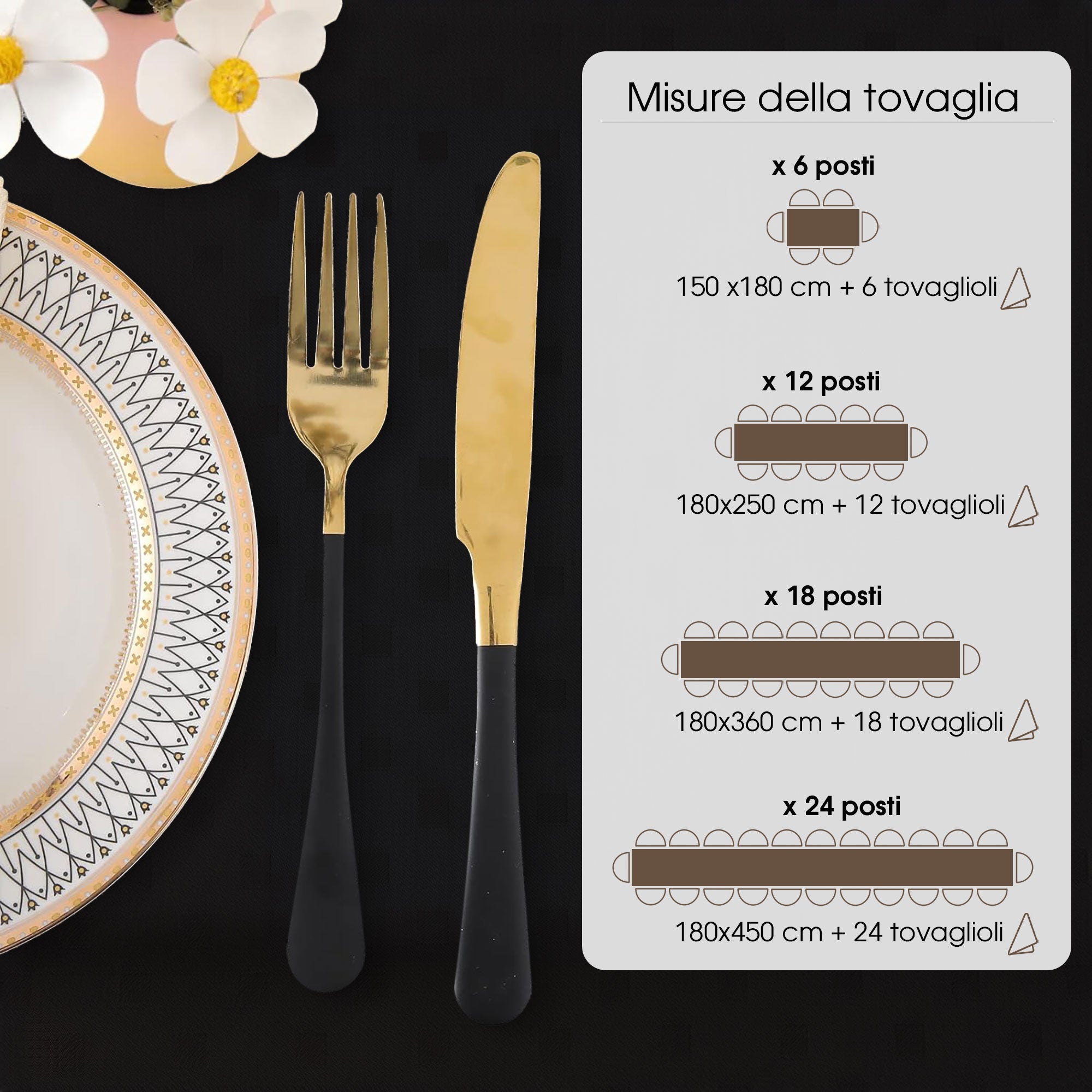 Tovaglia Servizio da Tavola + Tovaglioli 12 Posti Damina in Cotone 0543
