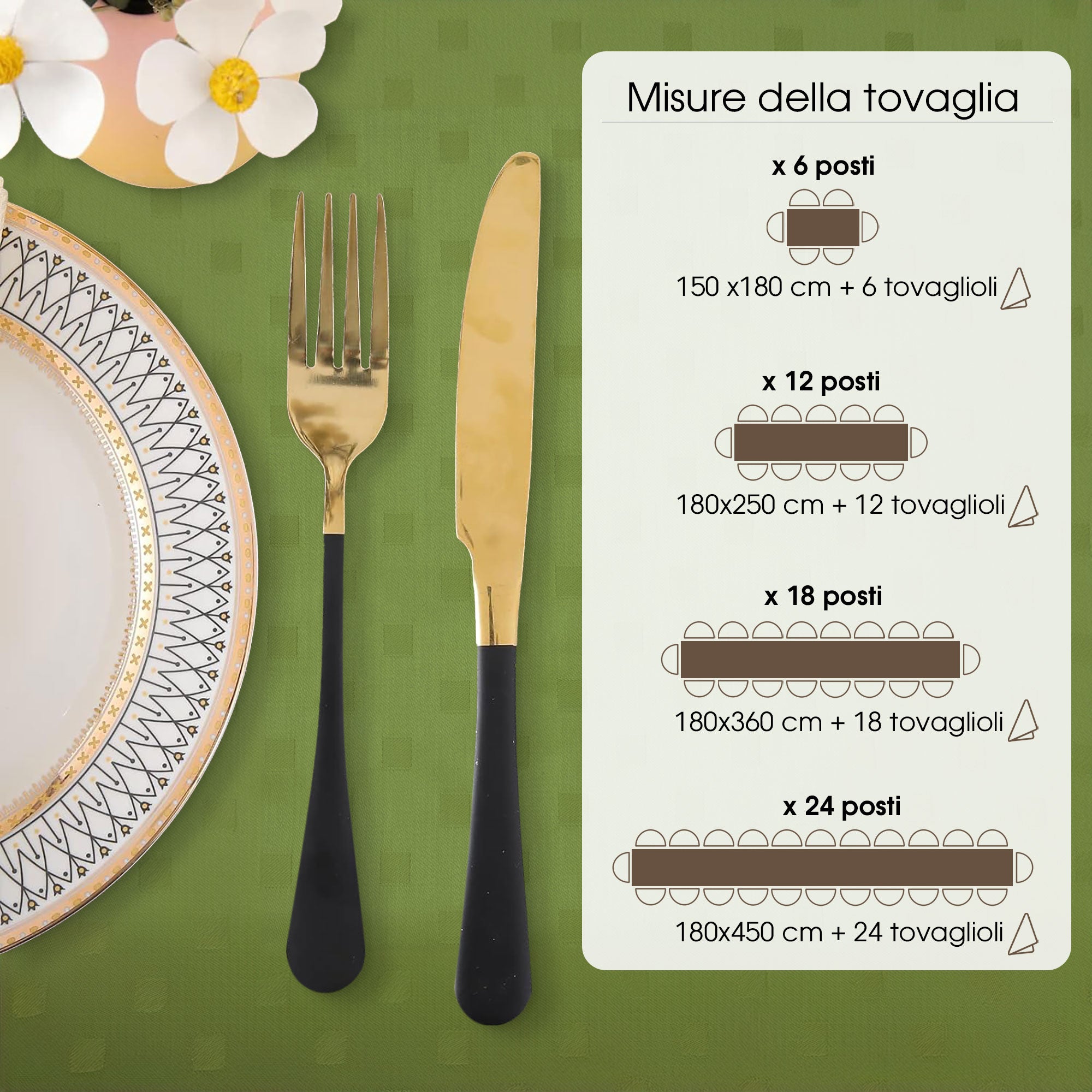 Tovaglia Servizio da Tavola + Tovaglioli 12 Posti Damina in Cotone 0543