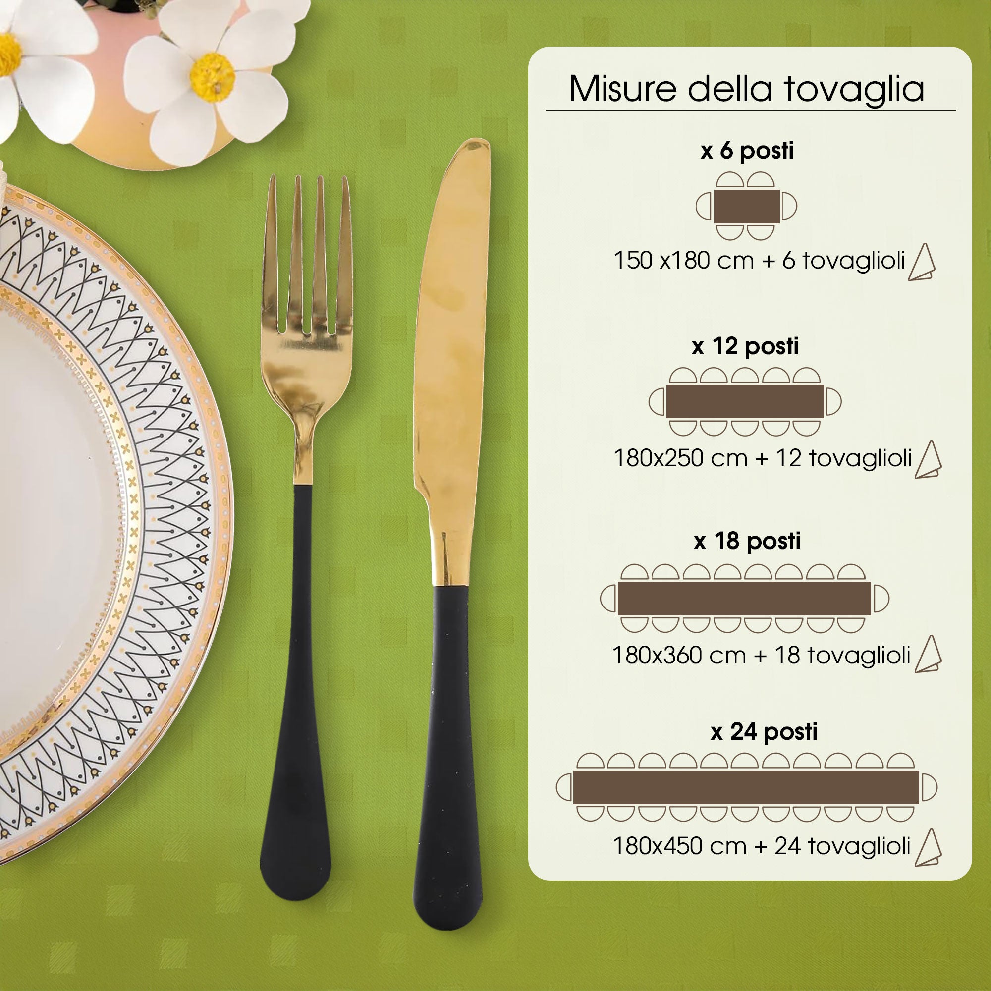 Tovaglia Servizio da Tavola + Tovaglioli 12 Posti Damina in Cotone 0543