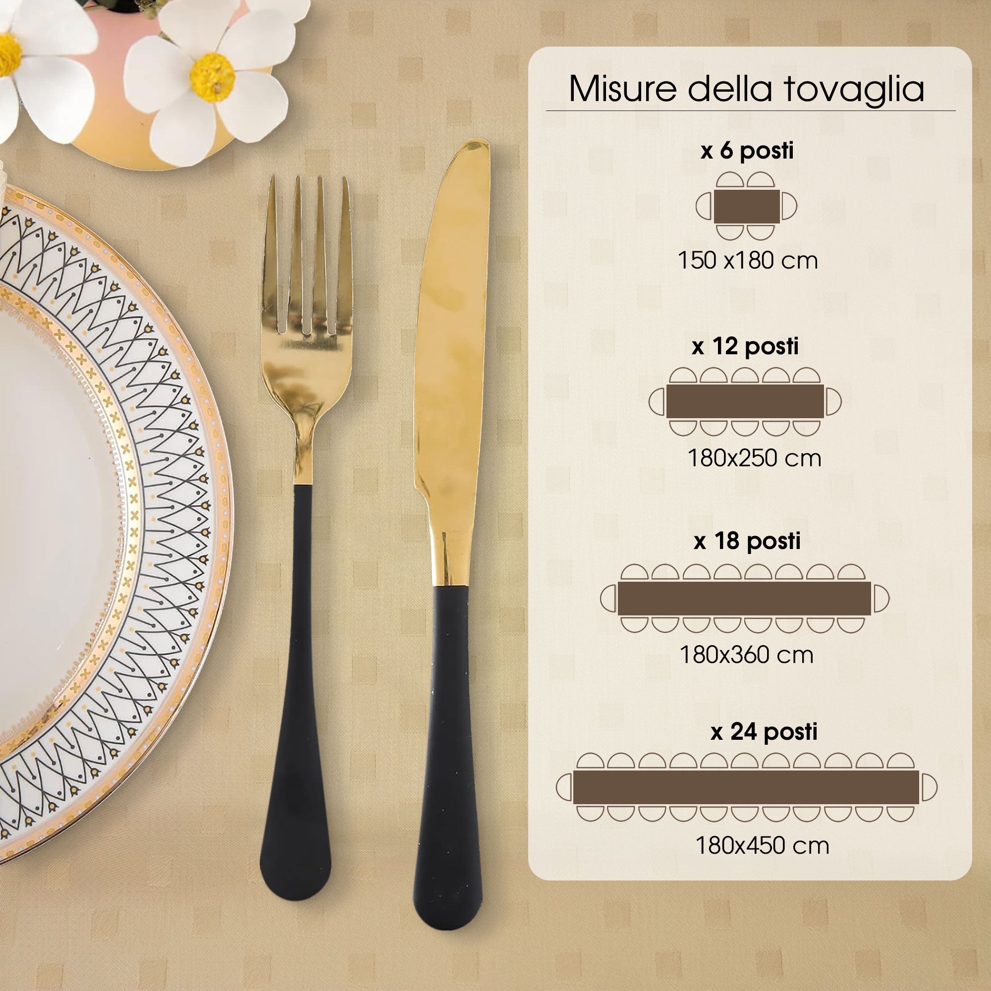 Tovaglia da Tavola 24 Posti tinta unita in Cotone Damina 3059