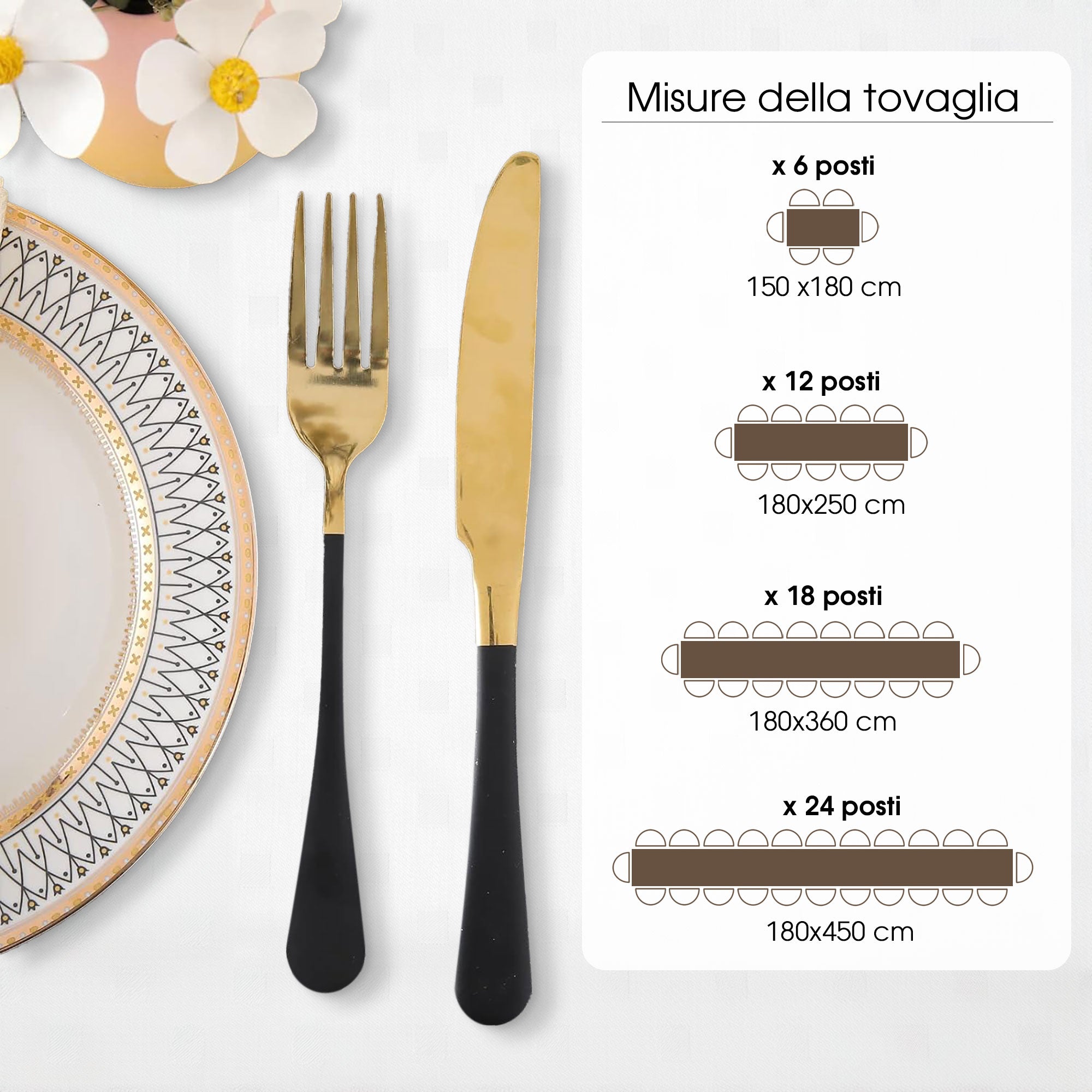 Tovaglia da Tavola 18 Posti tinta unita in Cotone Damina 0701