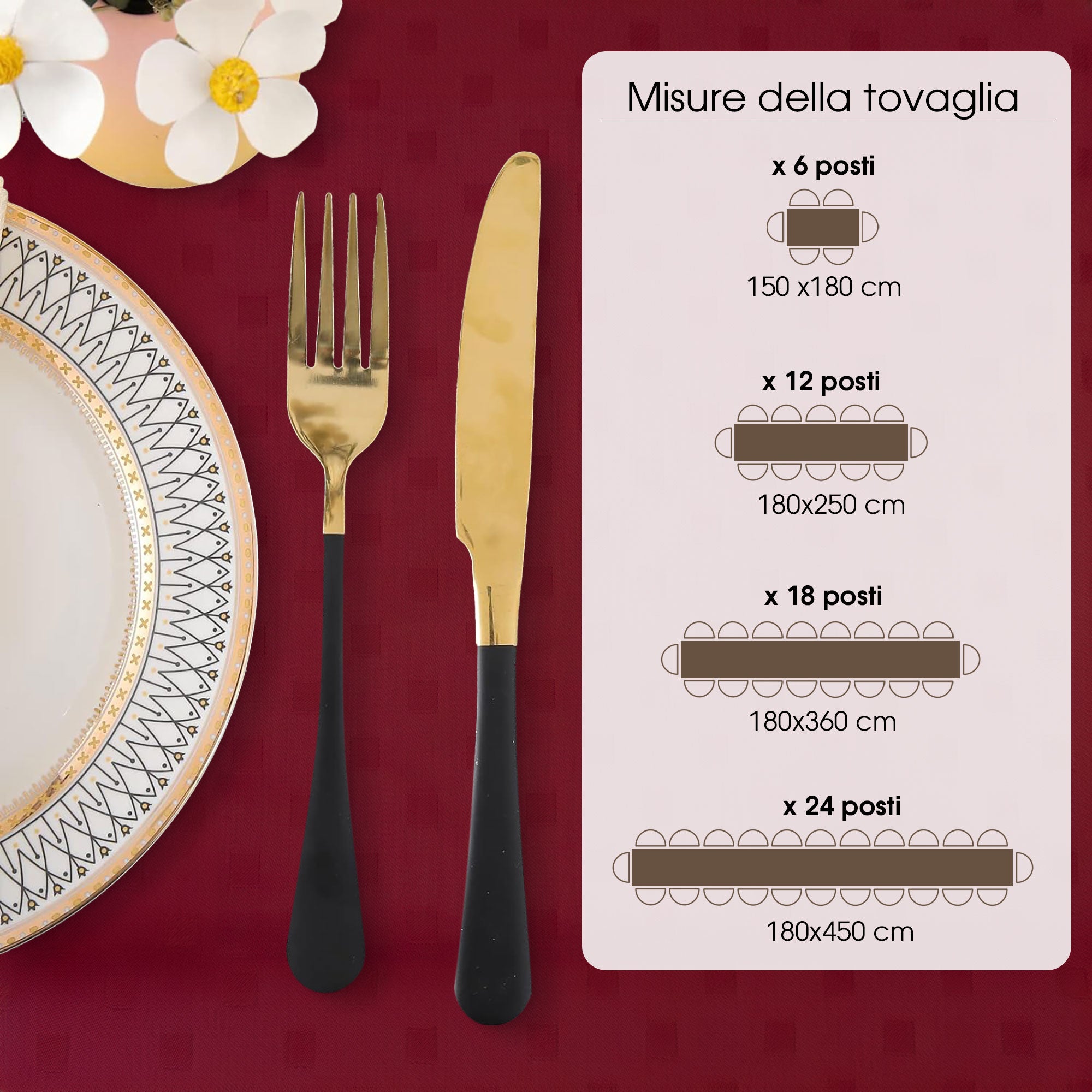 Tovaglia da Tavola 24 Posti tinta unita in Cotone Damina 3059