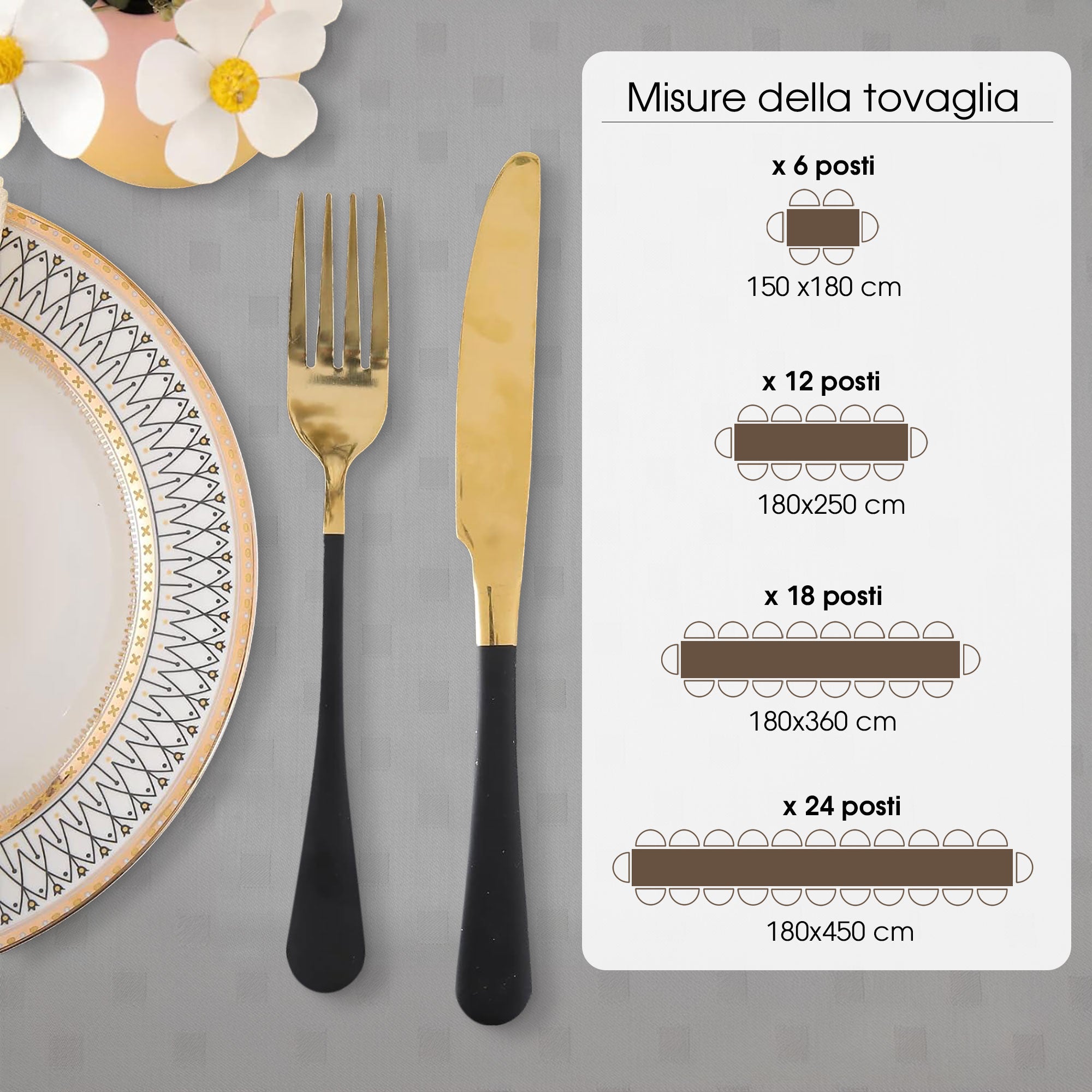 Tovaglia da Tavola 24 Posti tinta unita in Cotone Damina 3059