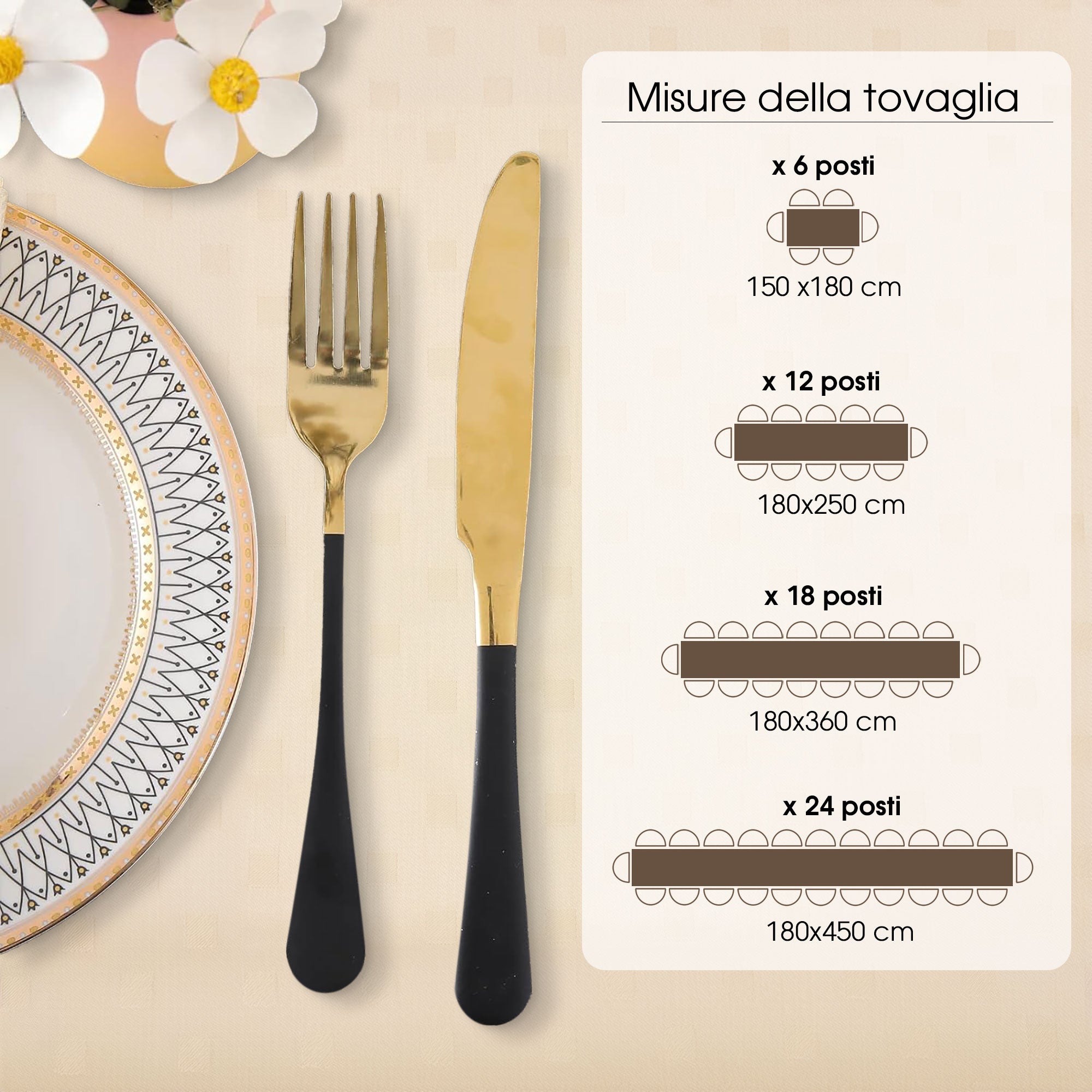 Tovaglia da Tavola 6 Posti tinta unita in Cotone Damina 0699