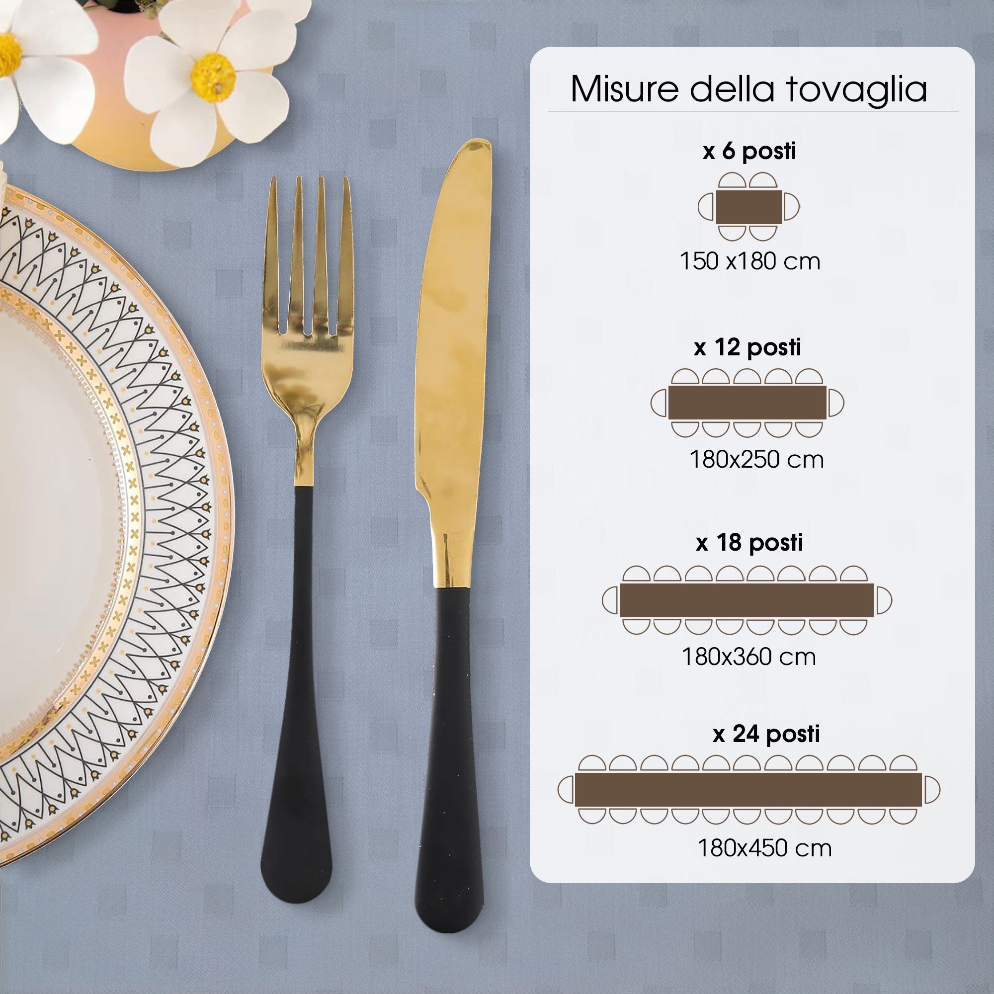 Tovaglia da Tavola 24 Posti tinta unita in Cotone Damina 3059