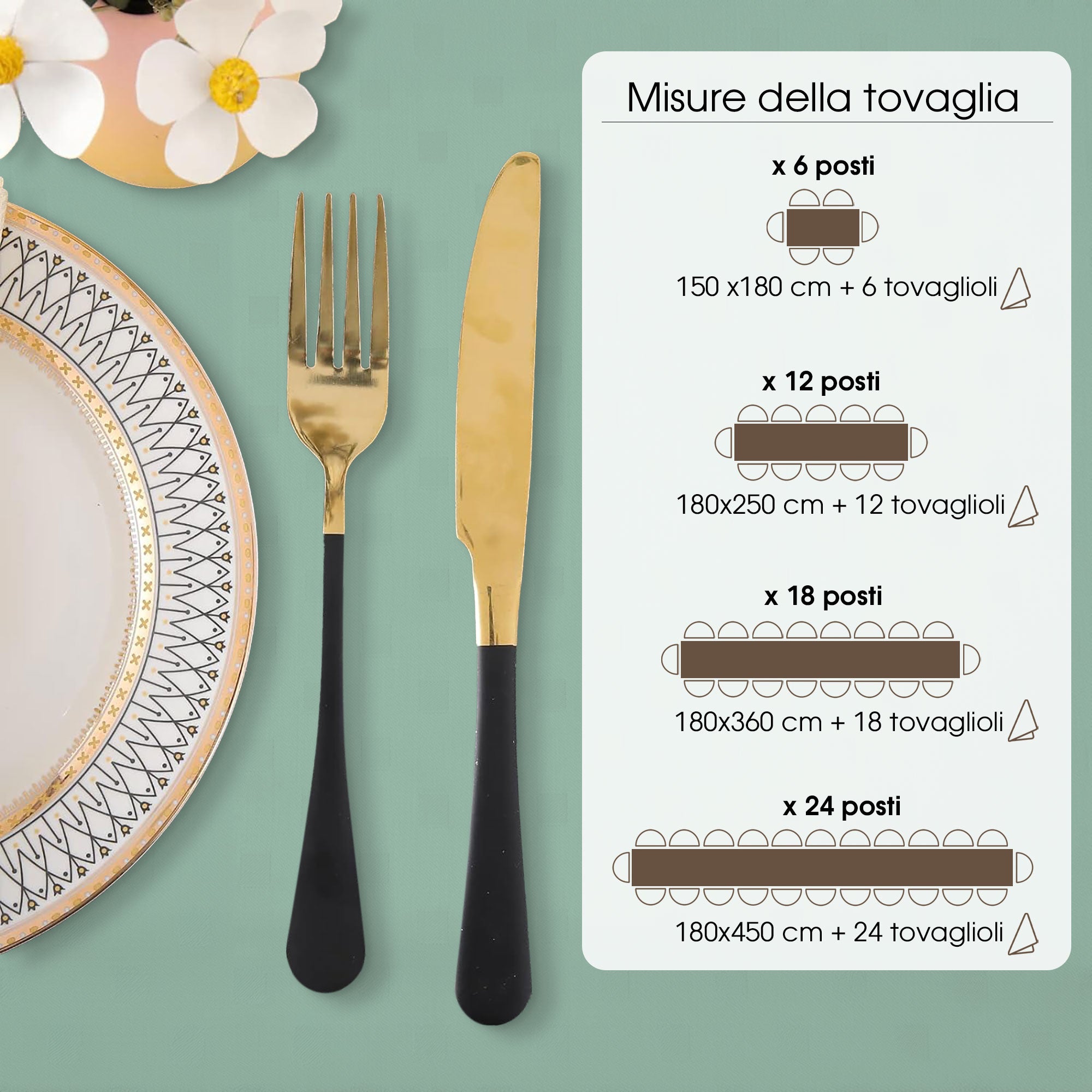 Tovaglia da Tavola 6 Posti tinta unita in Cotone Damina 0699