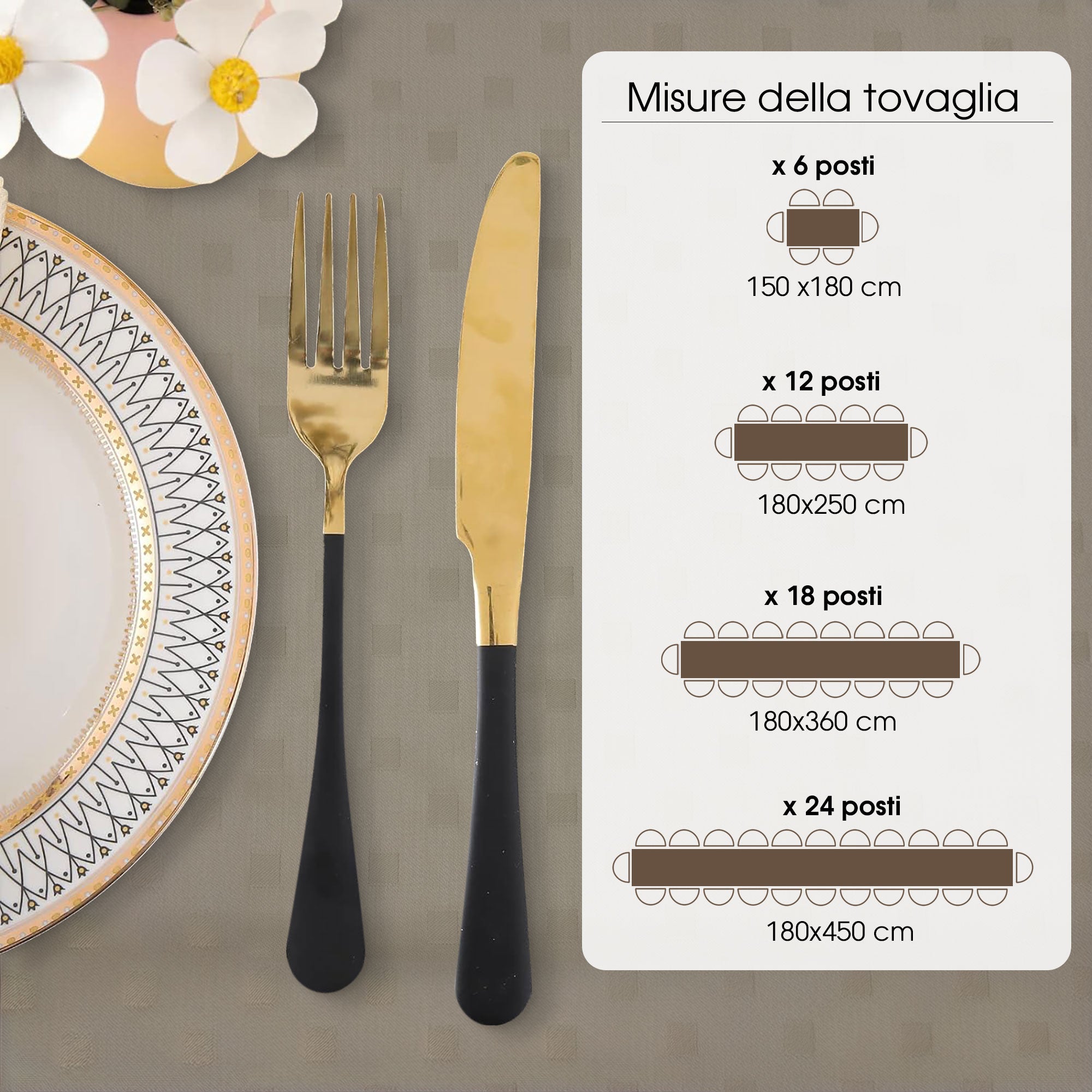 Tovaglia da Tavola 6 Posti tinta unita in Cotone Damina 0699