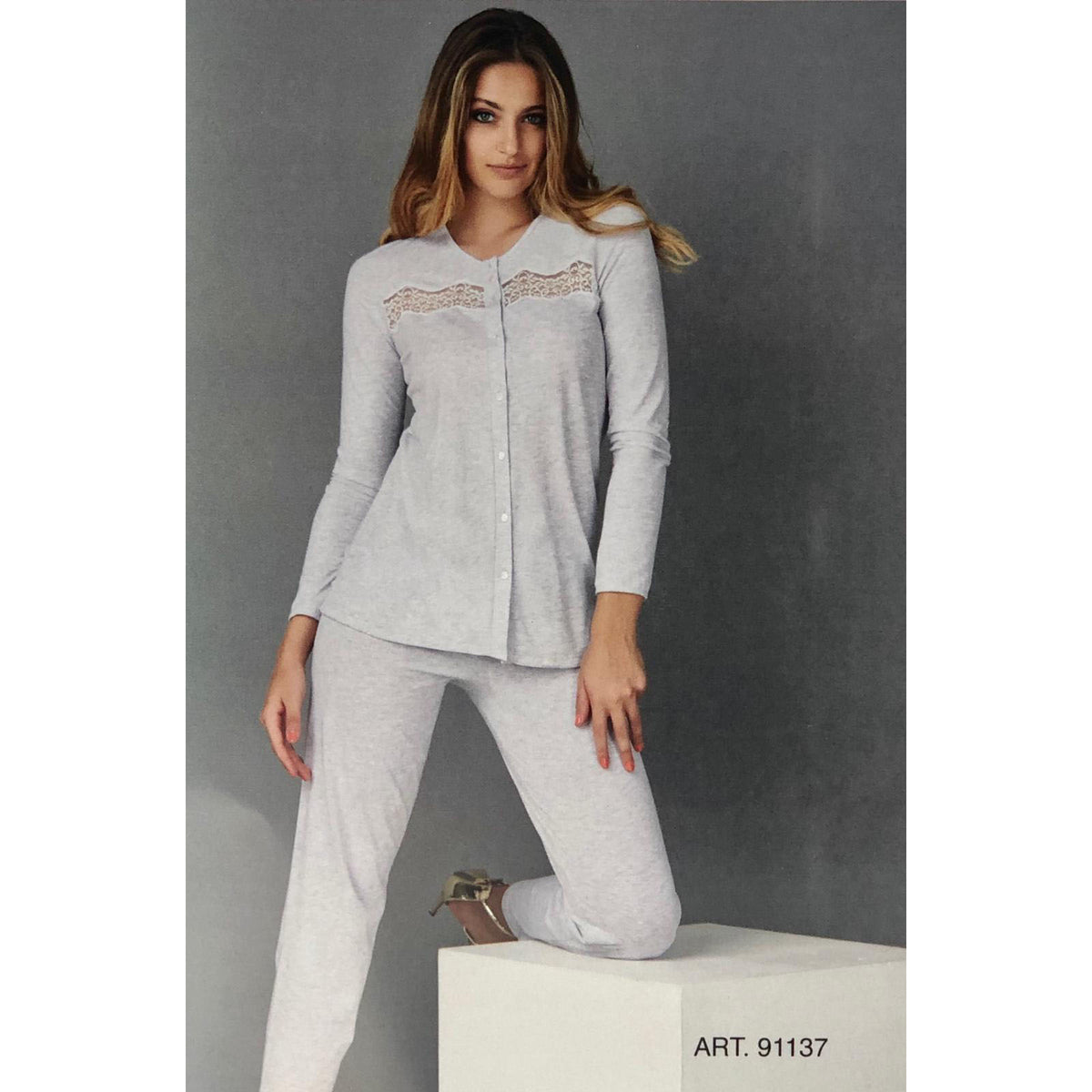 Pigiama donna estivo in cotone con pizzo Lunatica in taglie 44 a 52 0851