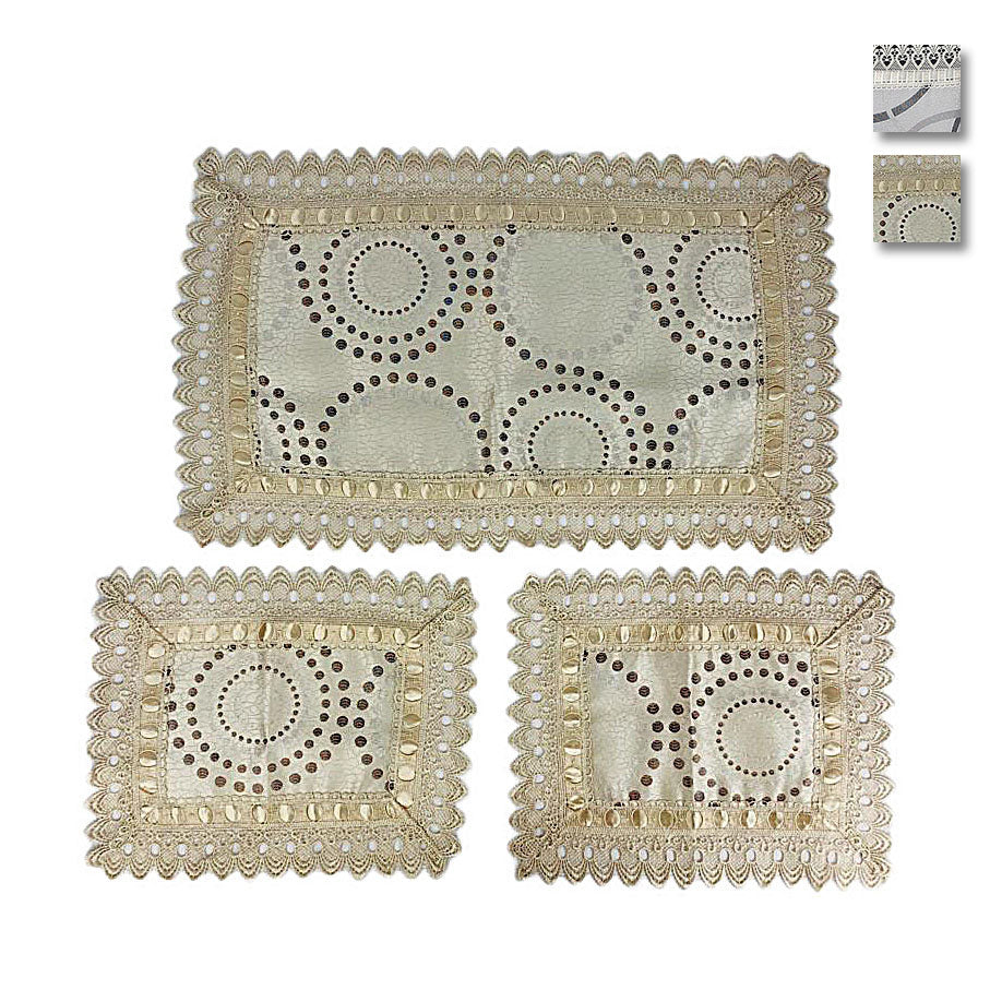 Set centri sala da pranzo 3 pezzi bianco sposa con pizzo macramè e Set centri sala da pranzo 3 pezzi bianco sposa con pizzo macramè e