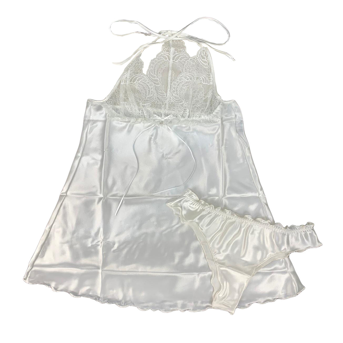 Babydoll In Raso E Pizzo Per Donne Taglie Forti - Aperto Anteriore Con Fiocco - Pigiama Sexy
