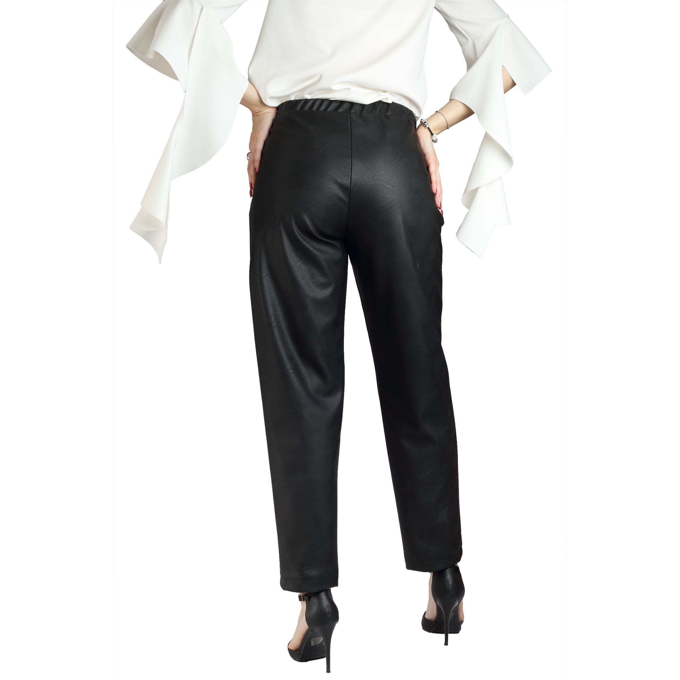 Pantalone donna casual in pelle sintetica con tasche america made in italy 0950