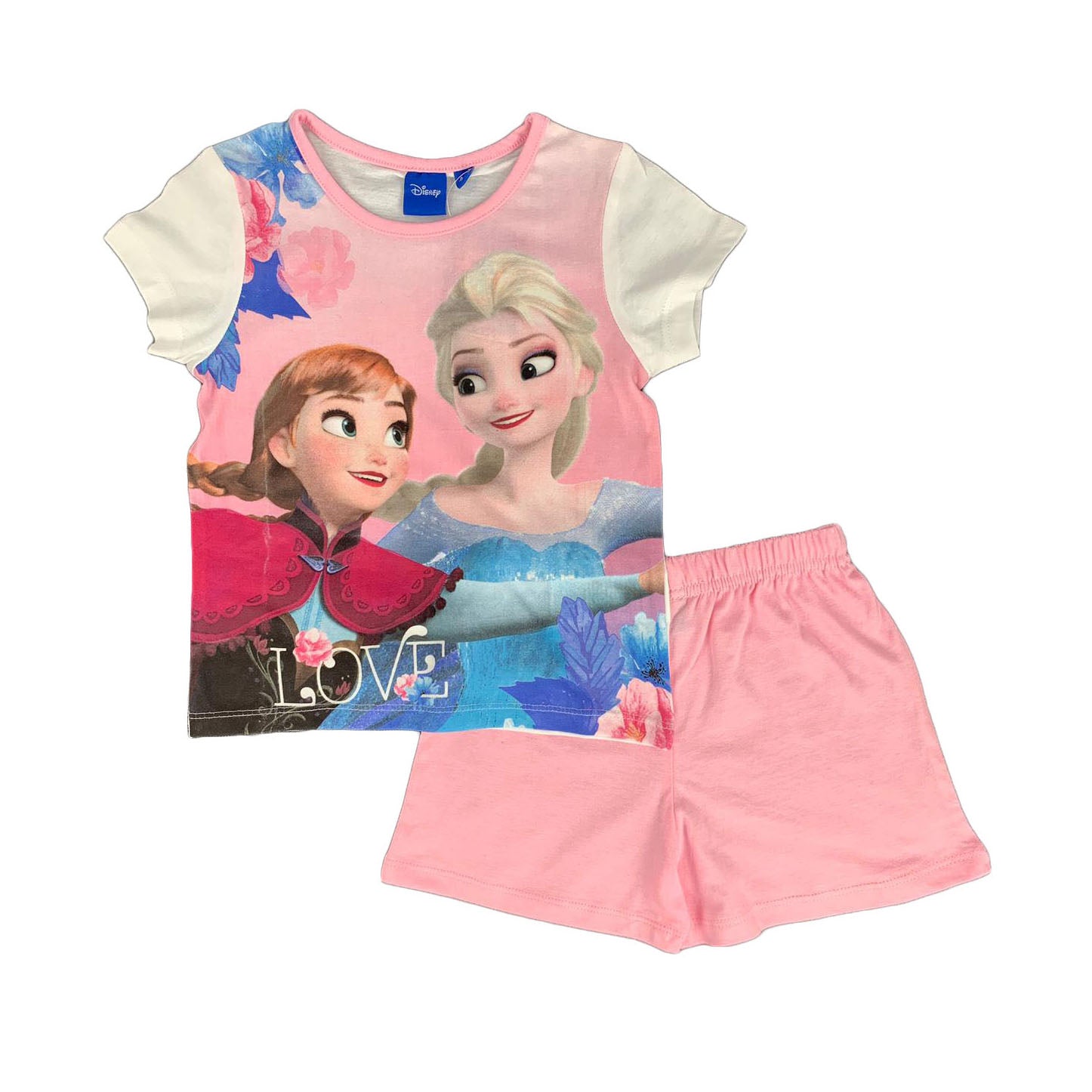 Pigiama bambina Disney Frozen T-Shirt e pantaloncino in cotone Anna e Elsa 1023