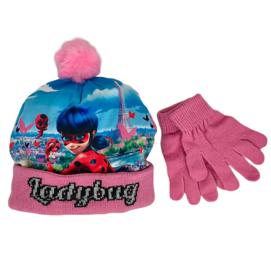 Set cappello e guanti invernale cappellino bambina Miraculous Lady Bug 1279