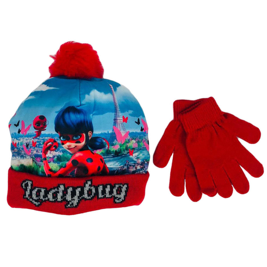 Set cappello e guanti invernale cappellino bambina Miraculous Lady Bug 1279