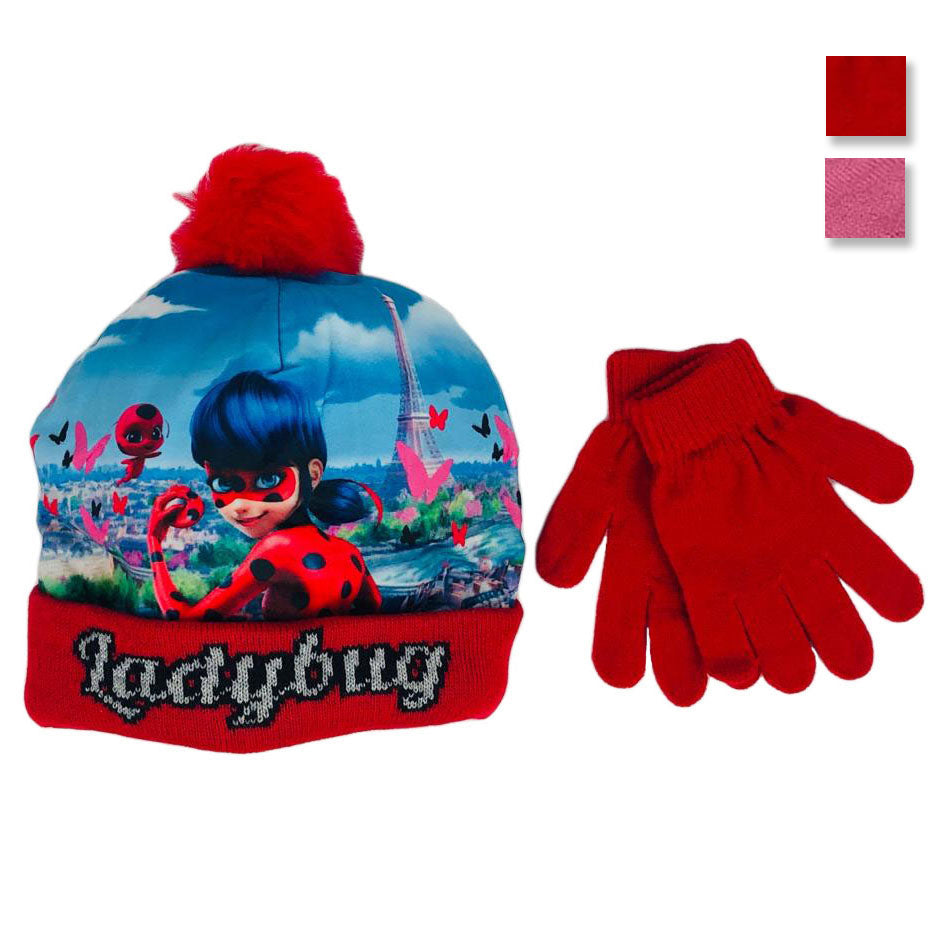 Set cappello e guanti invernale cappellino bambina Miraculous Lady Bug 1279