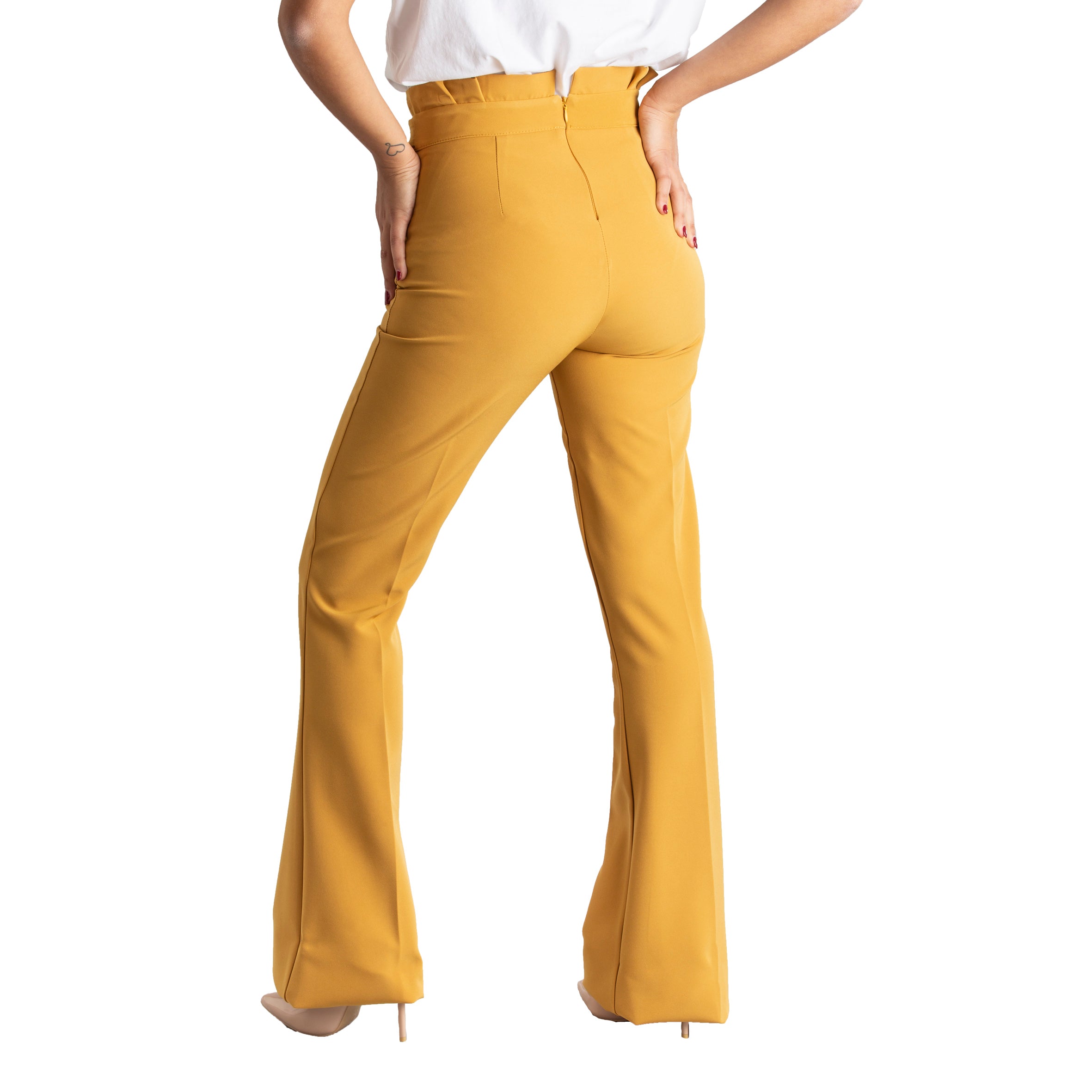 Pantalone donna zampa elegante vita alta stretto made in italy 1445