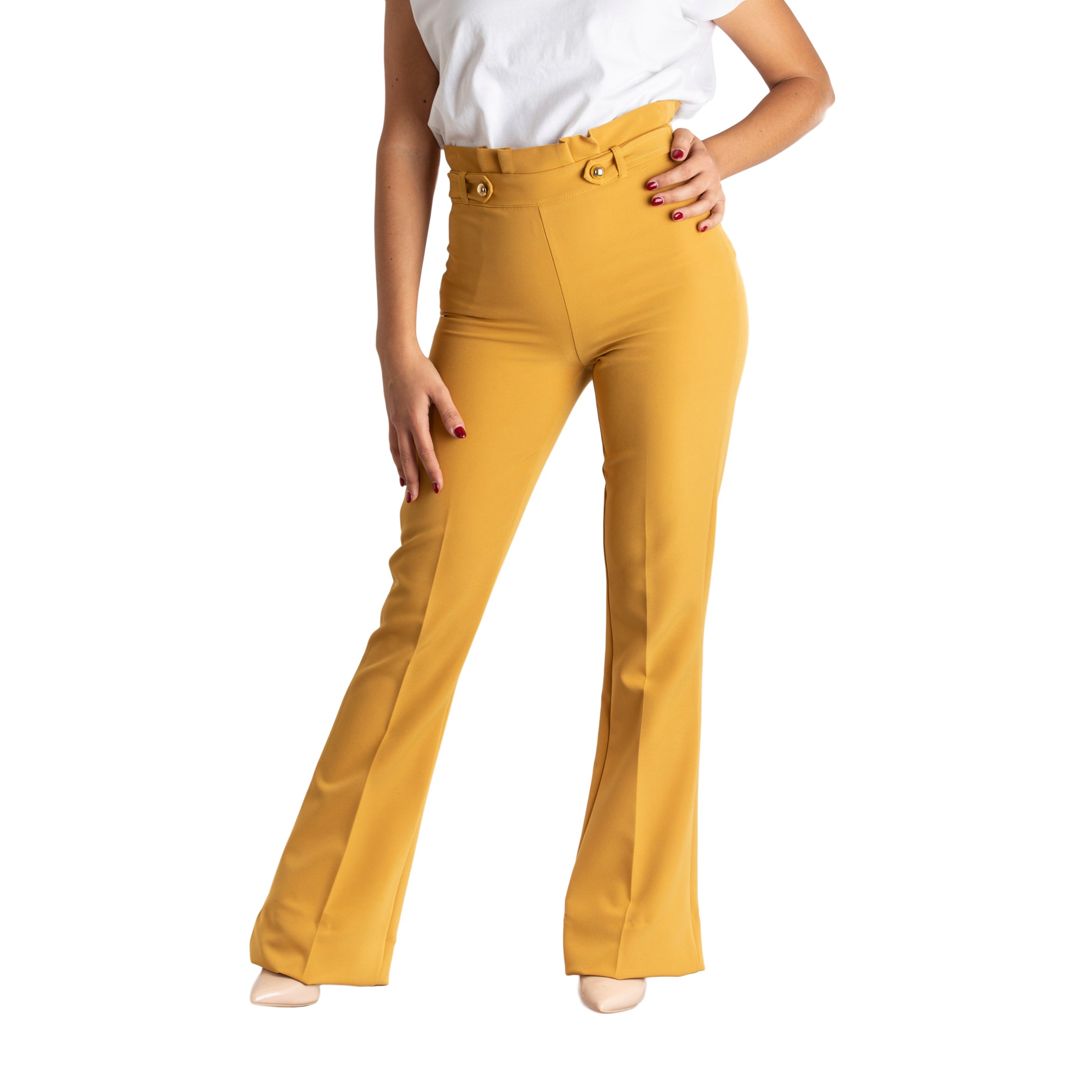 Pantalone donna zampa elegante vita alta stretto made in italy 1445 Pantalone donna zampa elegante vita alta stretto made in italy 1445