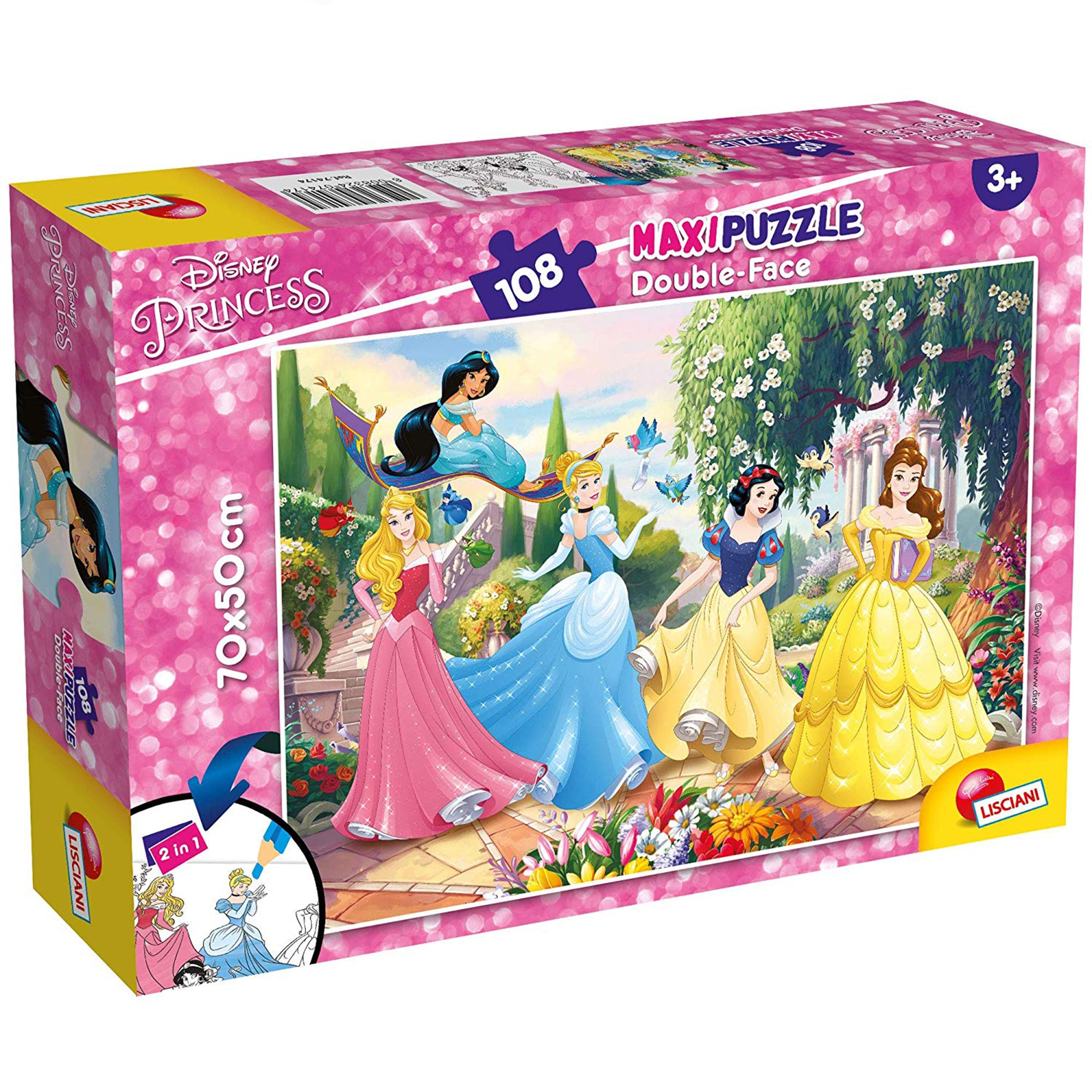 Puzzle maxi double-face Disney Principesse 108 pz retro colorabile gioco 1451