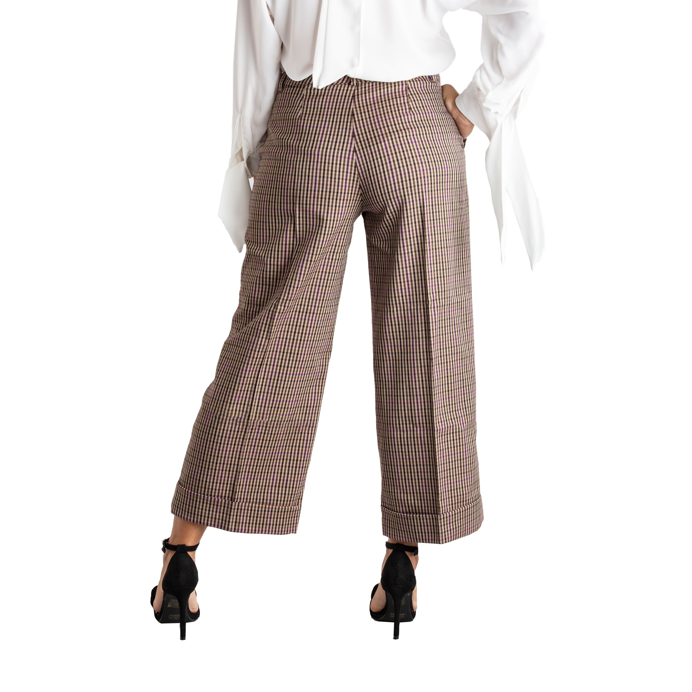 Pantalone donna ampio in fantasia tasca uomo casual made in italy 1481
