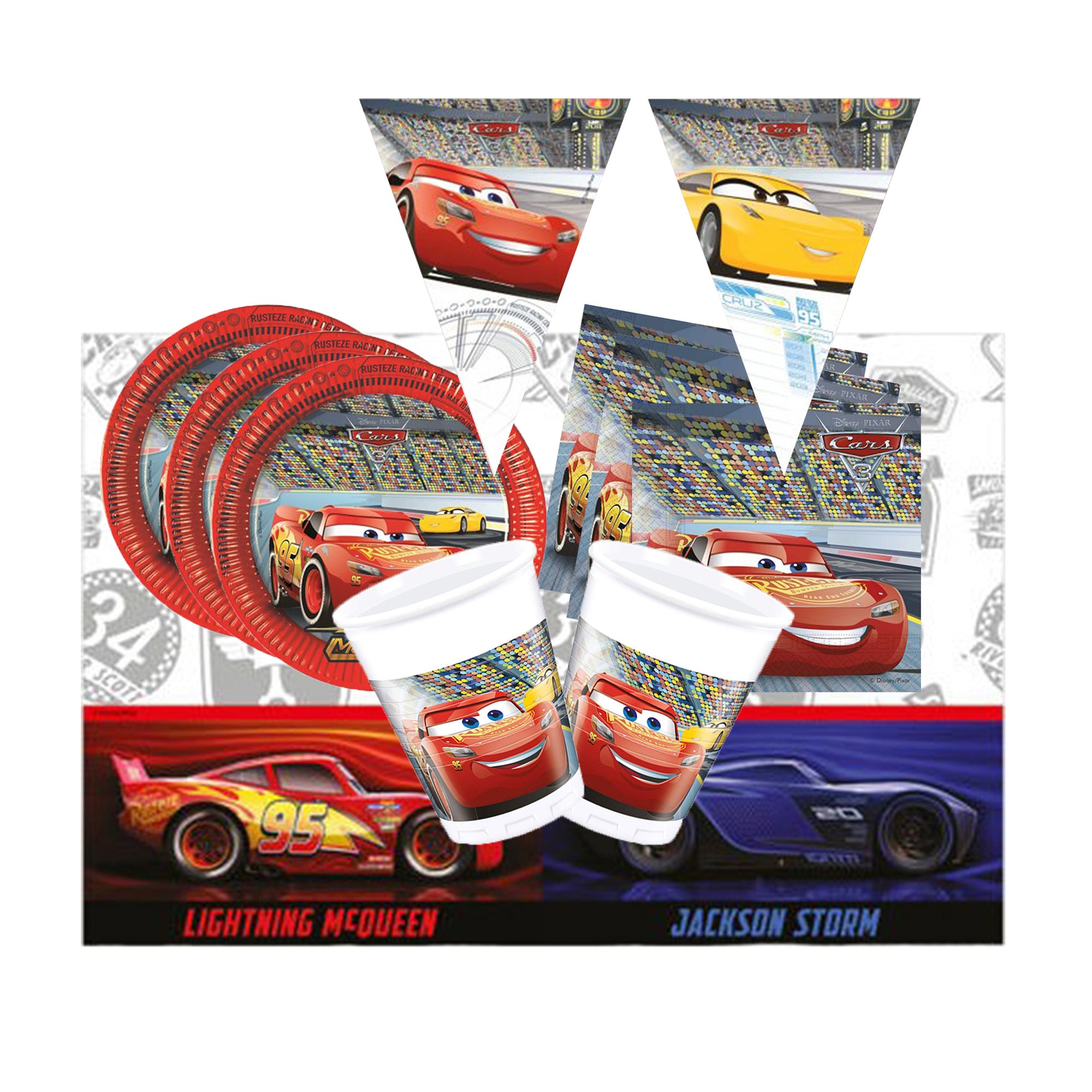 Kit party Disney Cars 3 24 persone bicchieri piatti tovaglia tovaglioli 1781