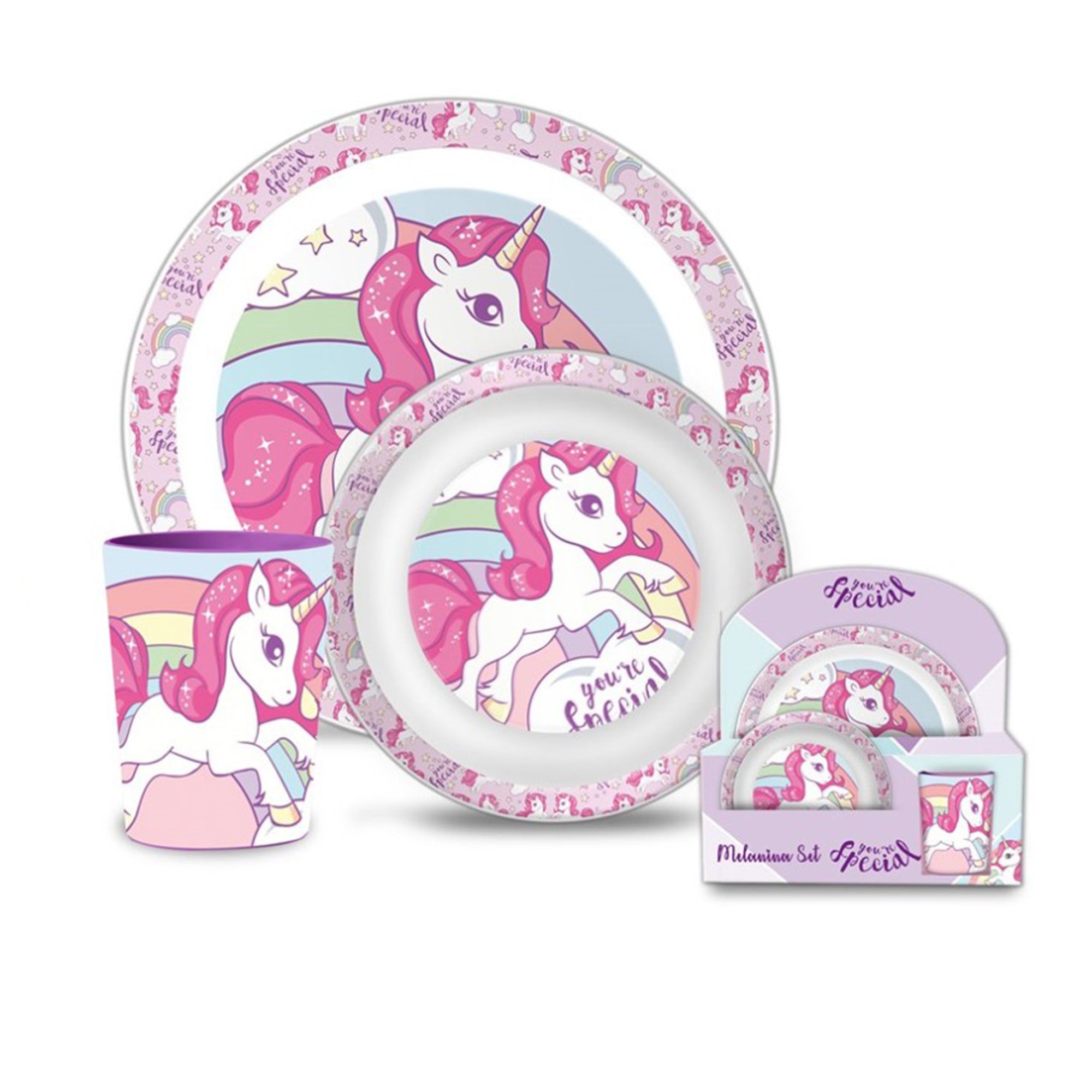 Set colazione 3 pezzi Unicorno piatto bicchiere e scodella asilo scuola 2041