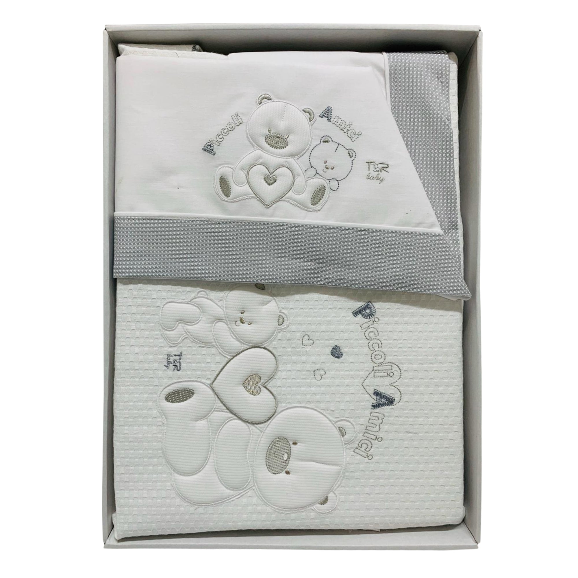 Coordinato culla in cotone ricamato Piccole Emozioni set 4pz con copertina 2589