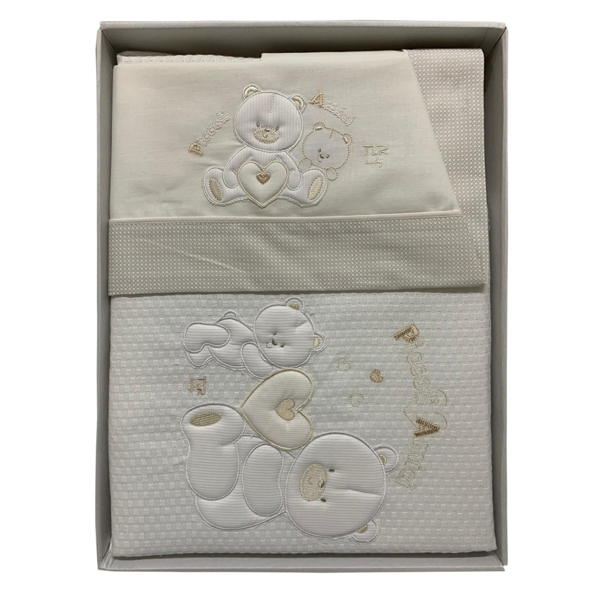 Coordinato culla in cotone ricamato Piccole Emozioni set 4pz con copertina 2589