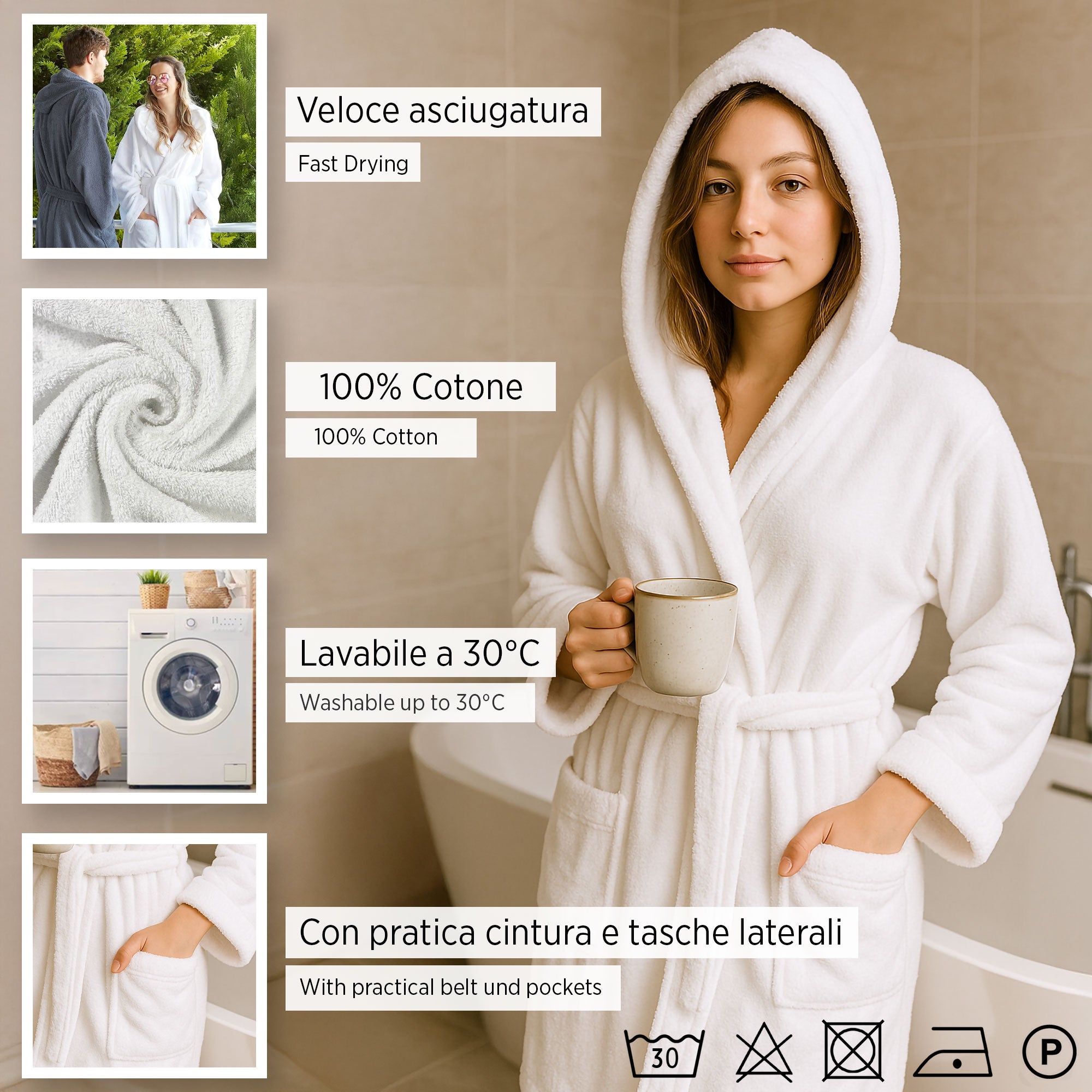 Accappatoio taglie forti in spugna di cotone unisex con cappuccio oversize 2691