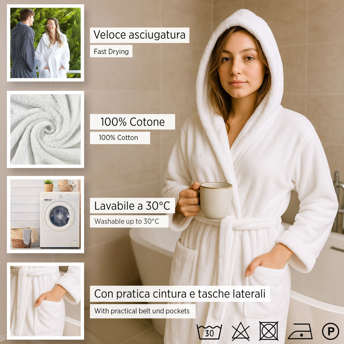 Accappatoio taglie forti in spugna di cotone unisex con cappuccio oversize 2691
