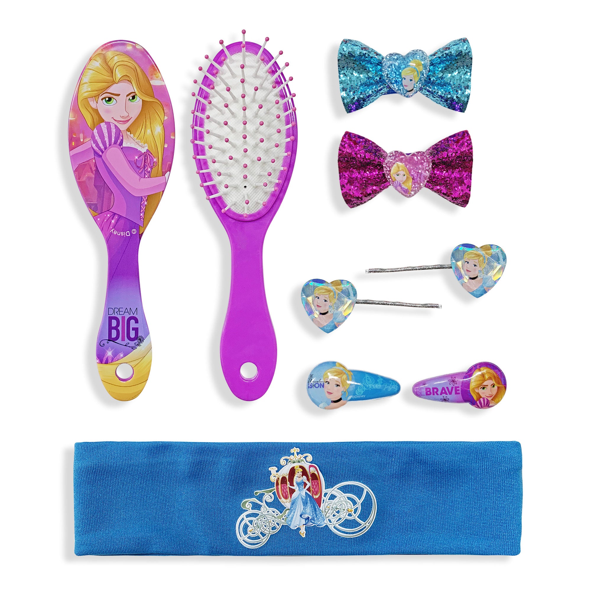 Accessori per capelli Disney Principesse kit 8 pz spazzola fermagli 2704