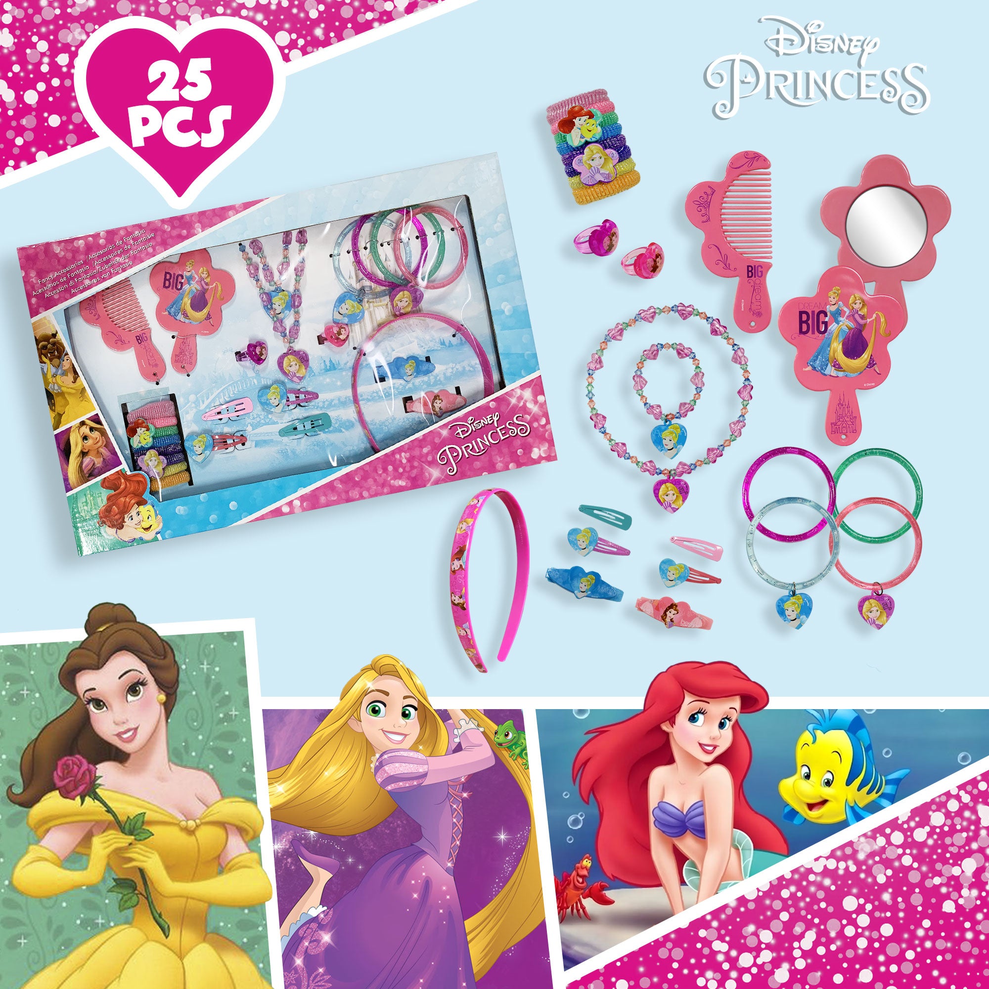 Kit accessori Disney Principesse set 25 pz  per capelli e vari 2706