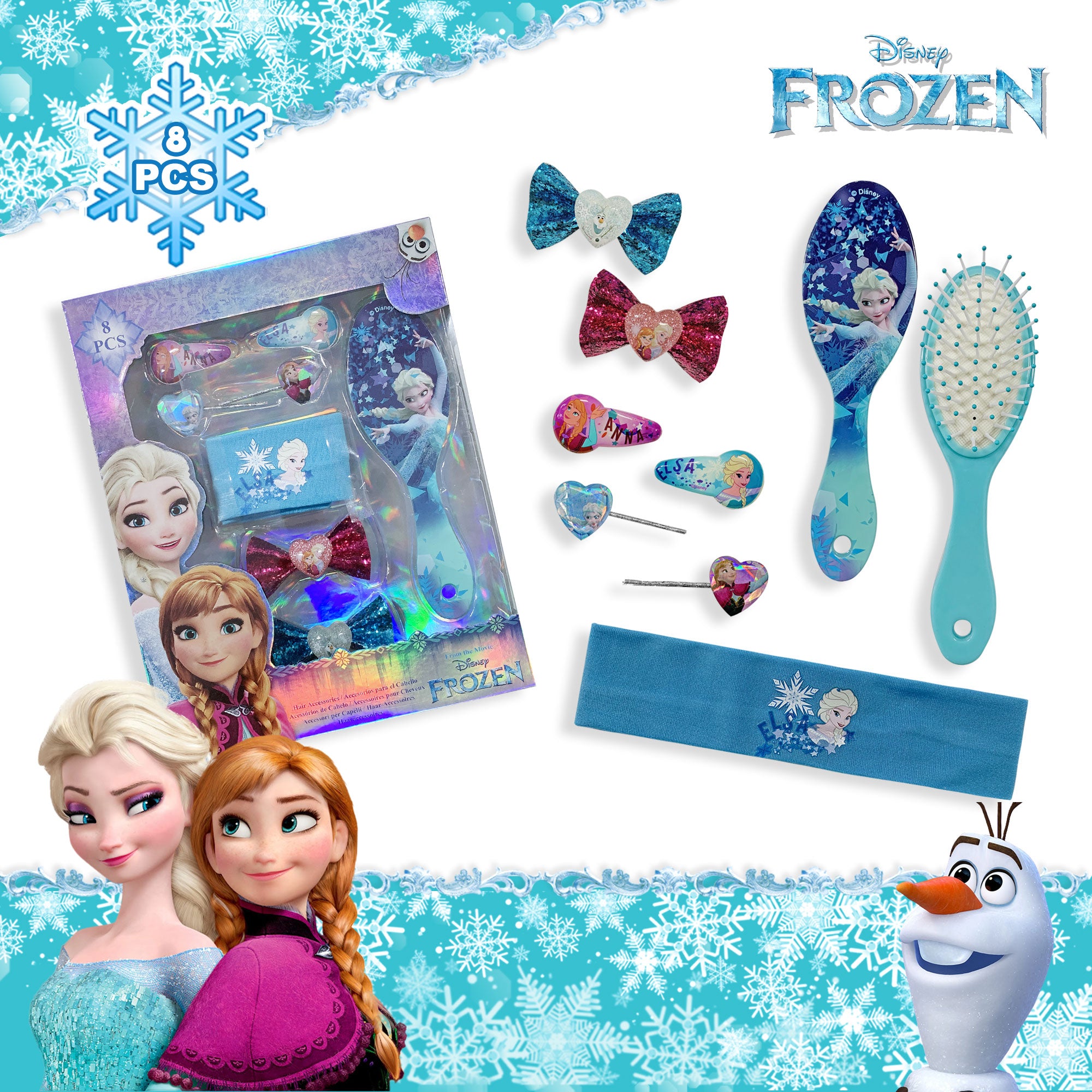 Accessori per capelli Disney Frozen kit 8 pz spazzola fermagli 2708