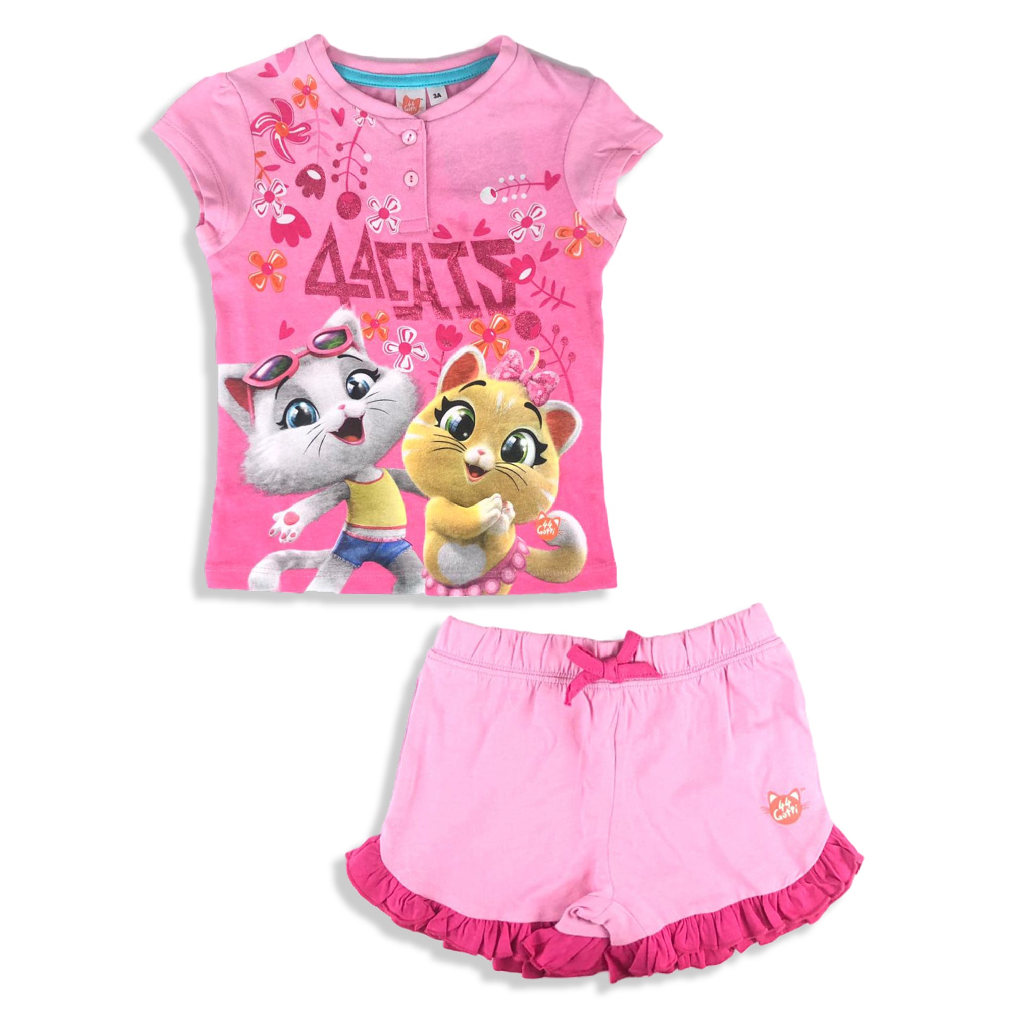 Pigiama corto bambina 44 gatti completo t-shirt e pantaloncino in cotone 3138