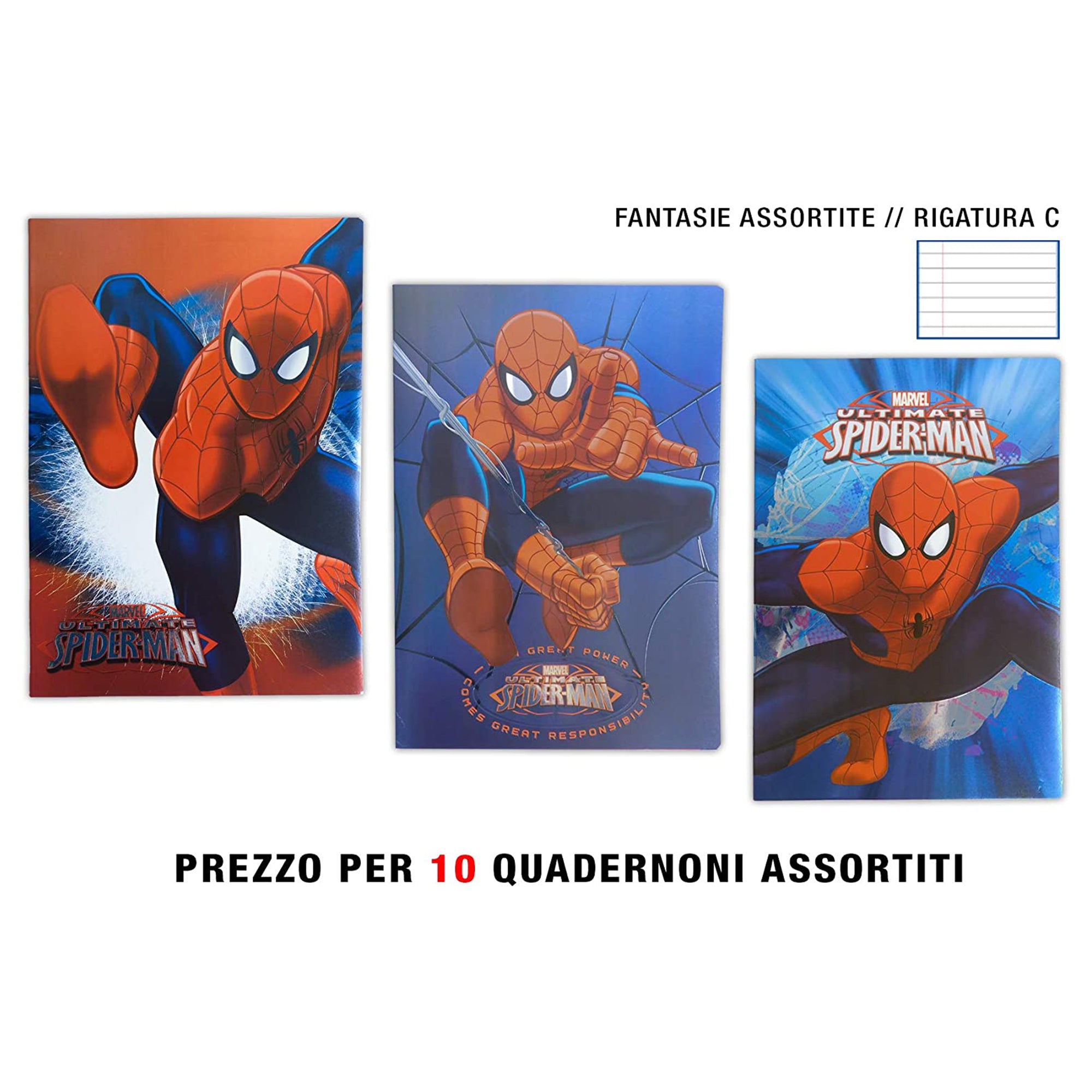 Quaderno pacco 10 pezzi maxi quadernone A4 Marvel Spiderman rigatura C 3369