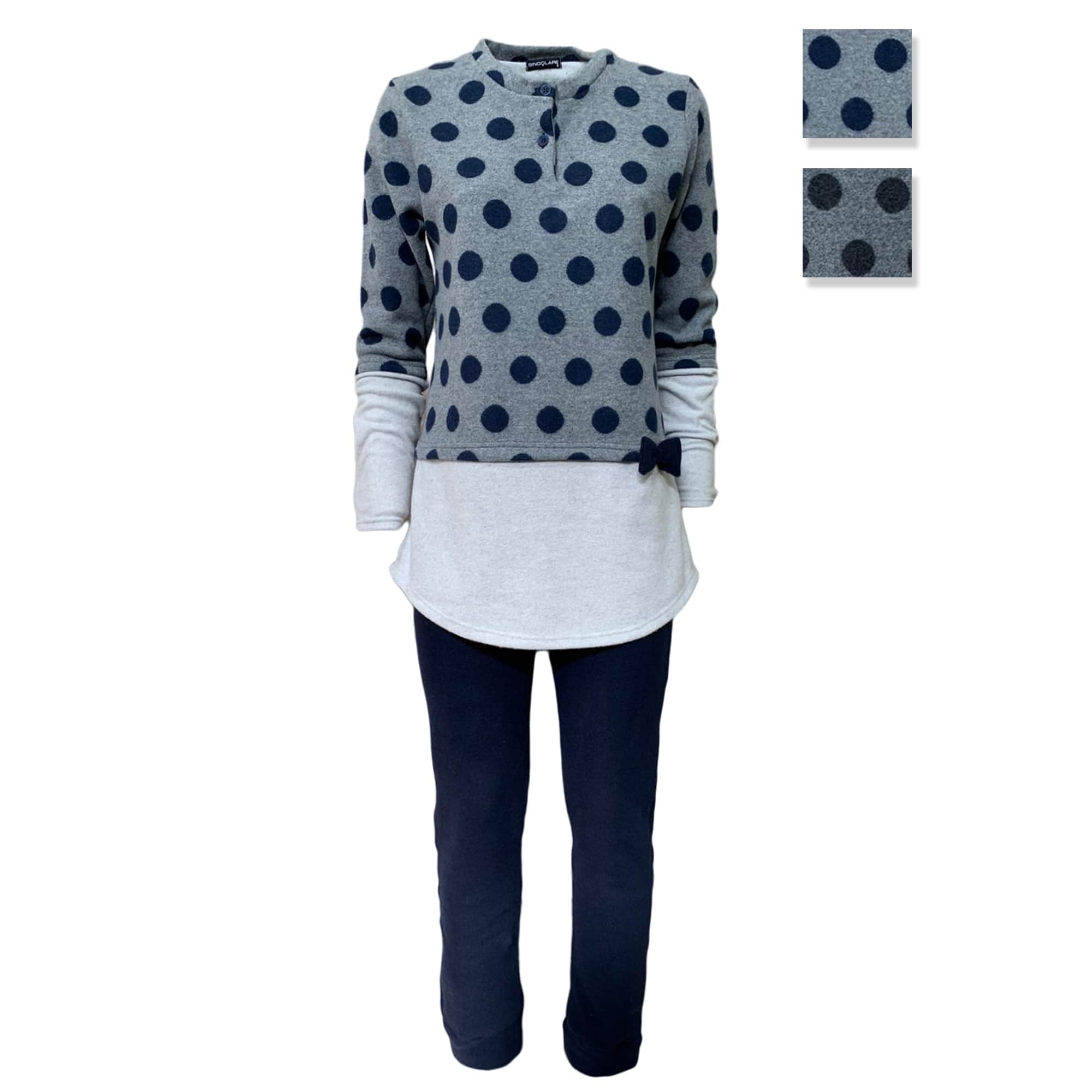 Pigiama serafino invernale lungo donna pile Character out of Singolare 3688