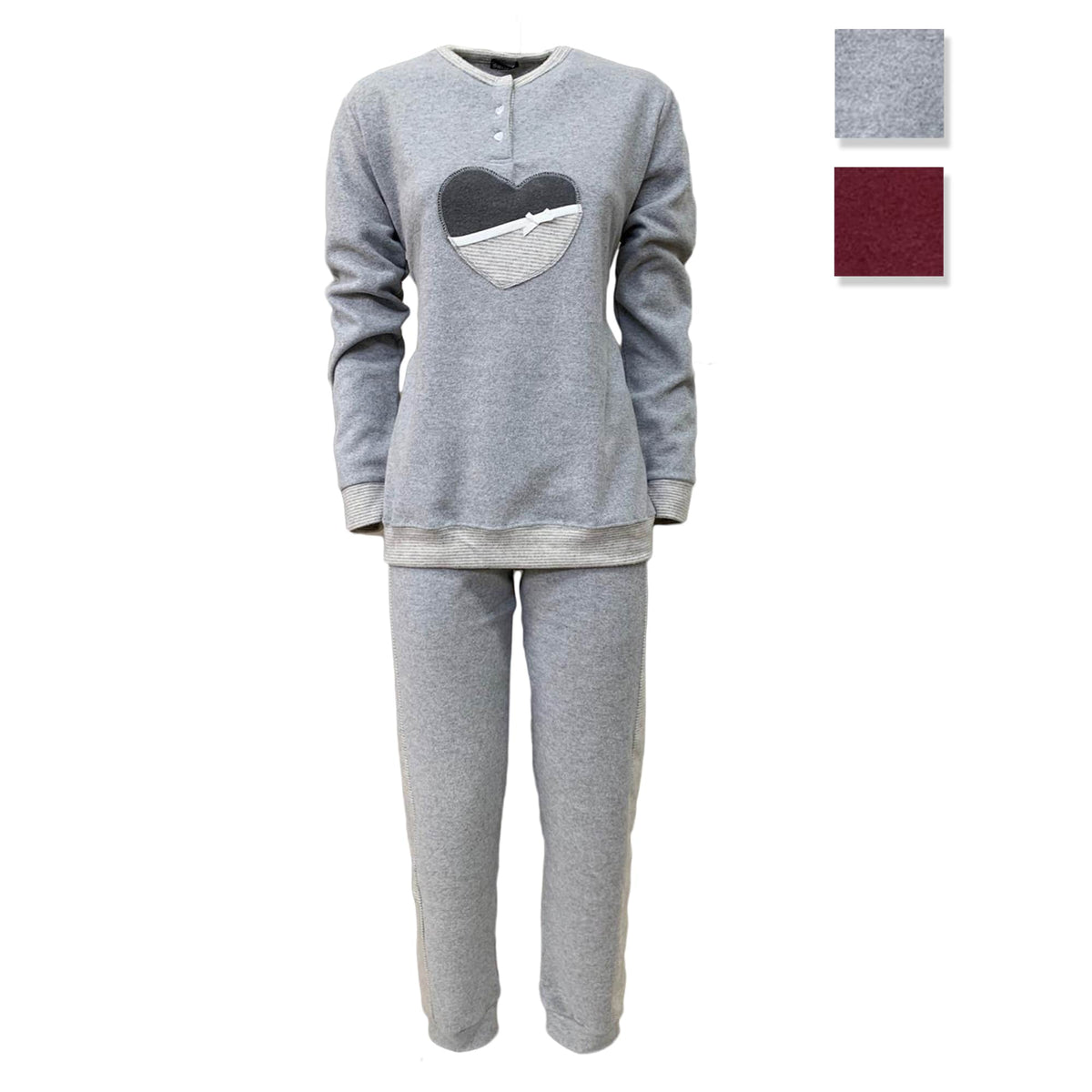 Pigiama Punto Milano invernale lungo donna S2G Italia con ricamo cuore 3692