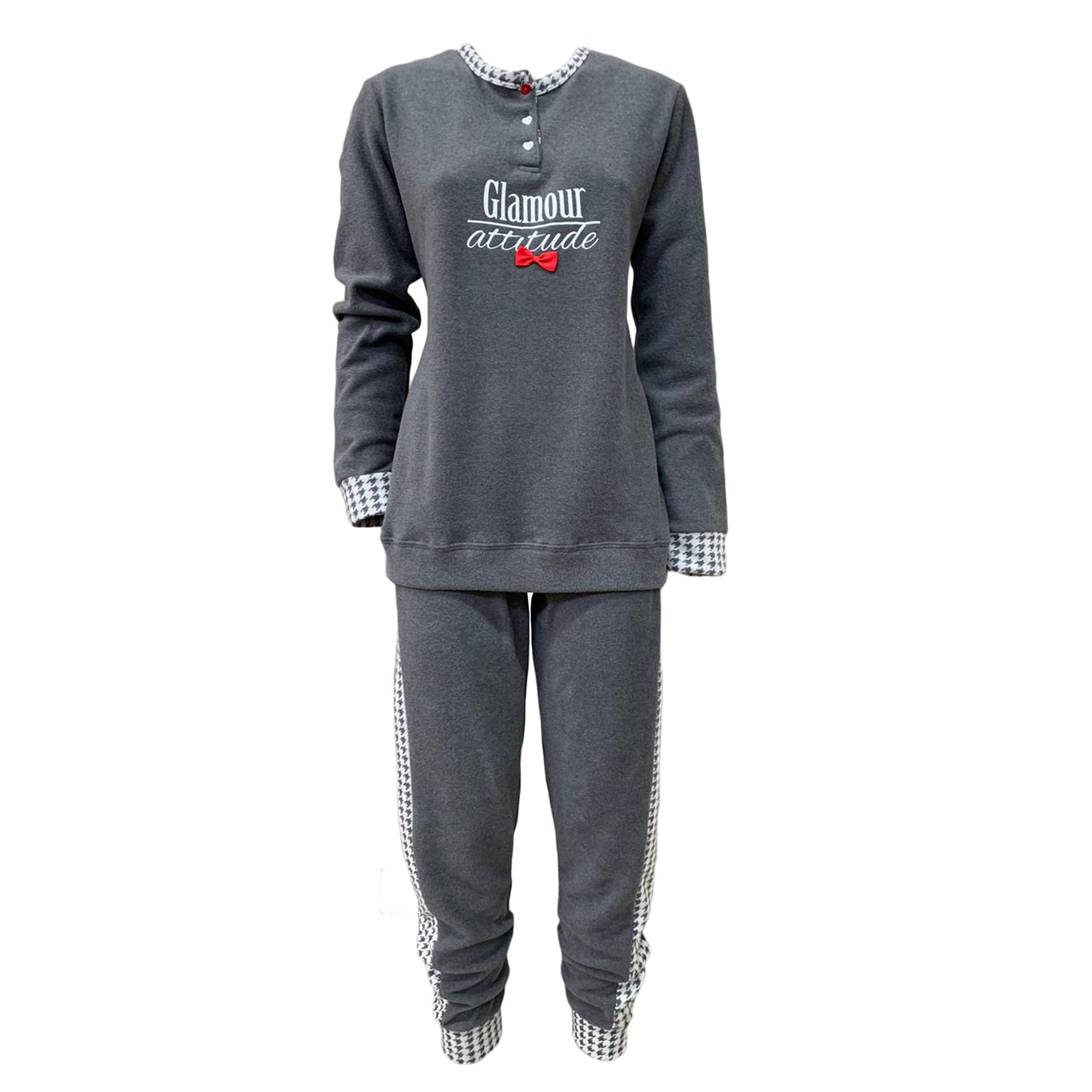 Pigiama Punto Milano invernale lungo donna S2G Italia con stampa e fiocco 3693