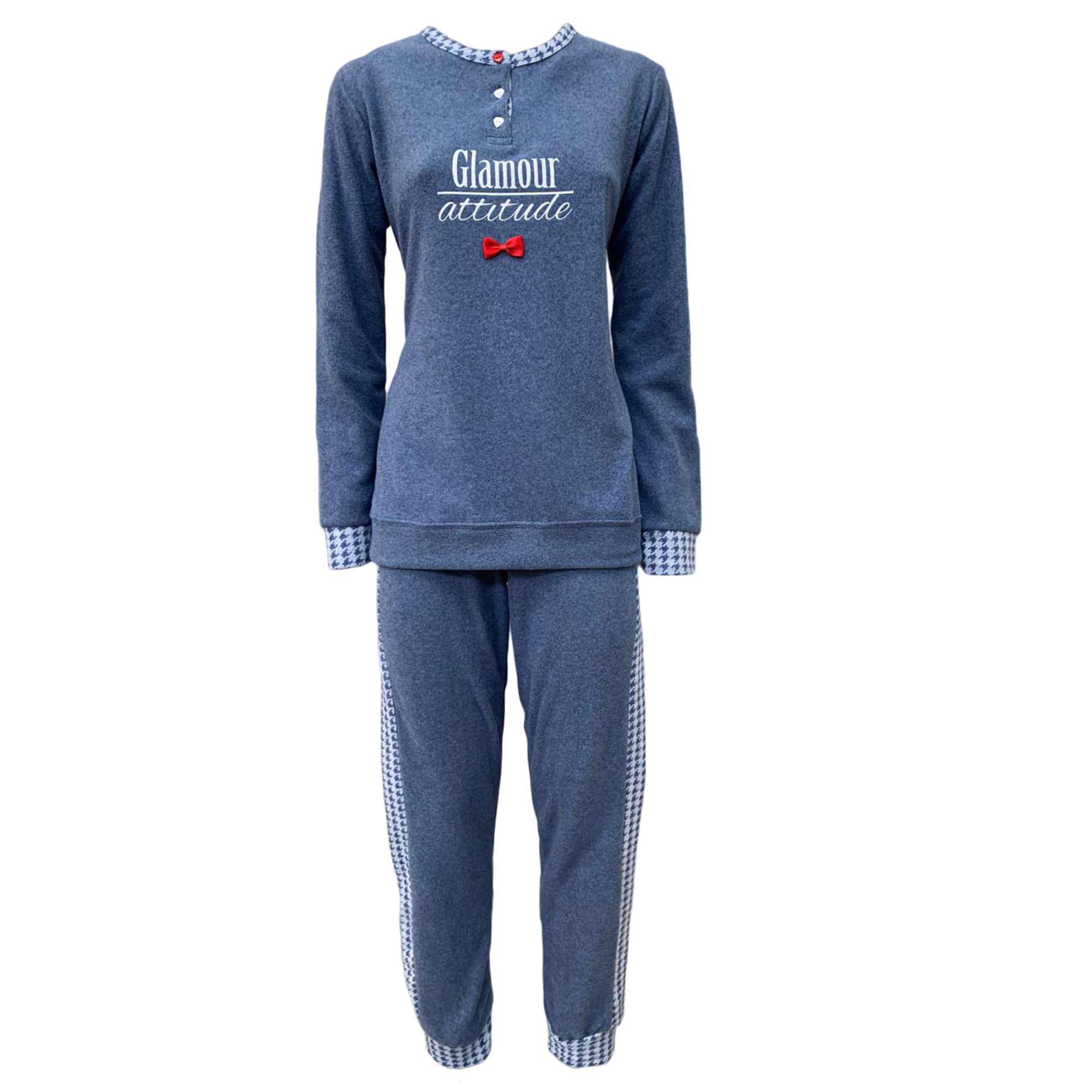 Pigiama Punto Milano invernale lungo donna S2G Italia con stampa e fiocco 3693