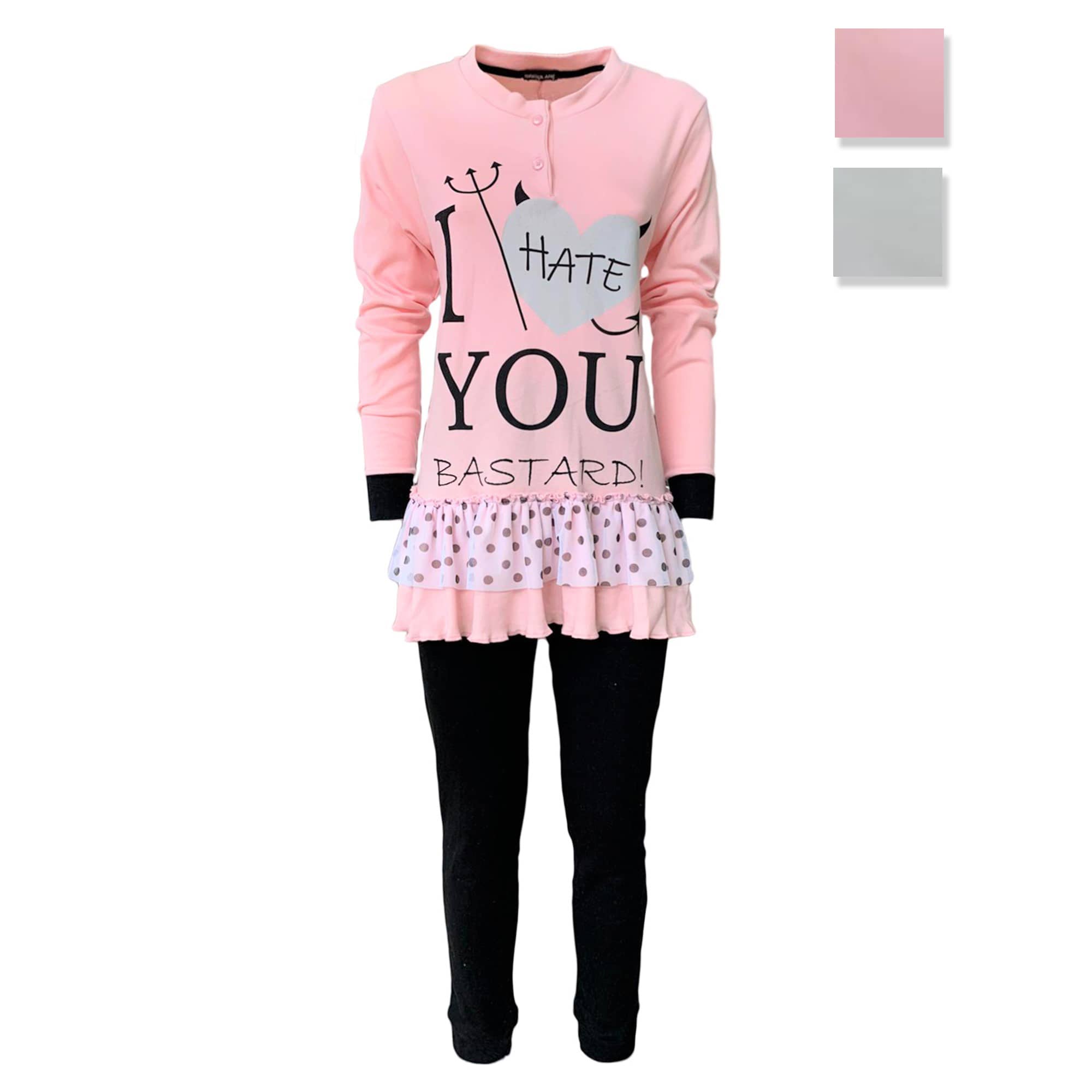 Pigiama serafino invernale lungo donna caldo cotone Character 3792