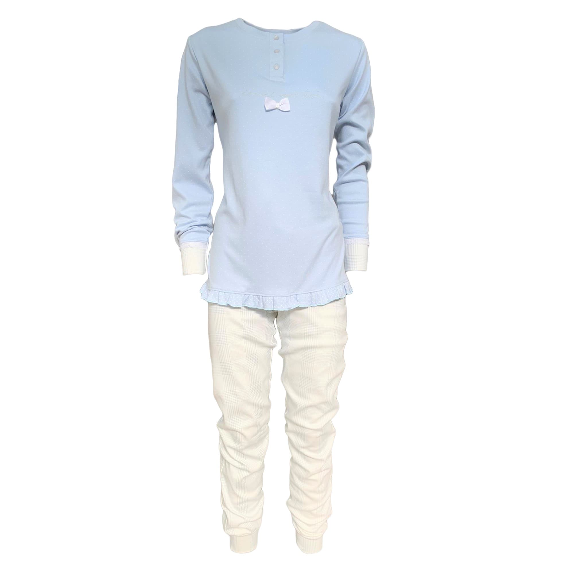 Pigiama serafino invernale lungo donna Interlock caldo cotone Pop Corn 3797