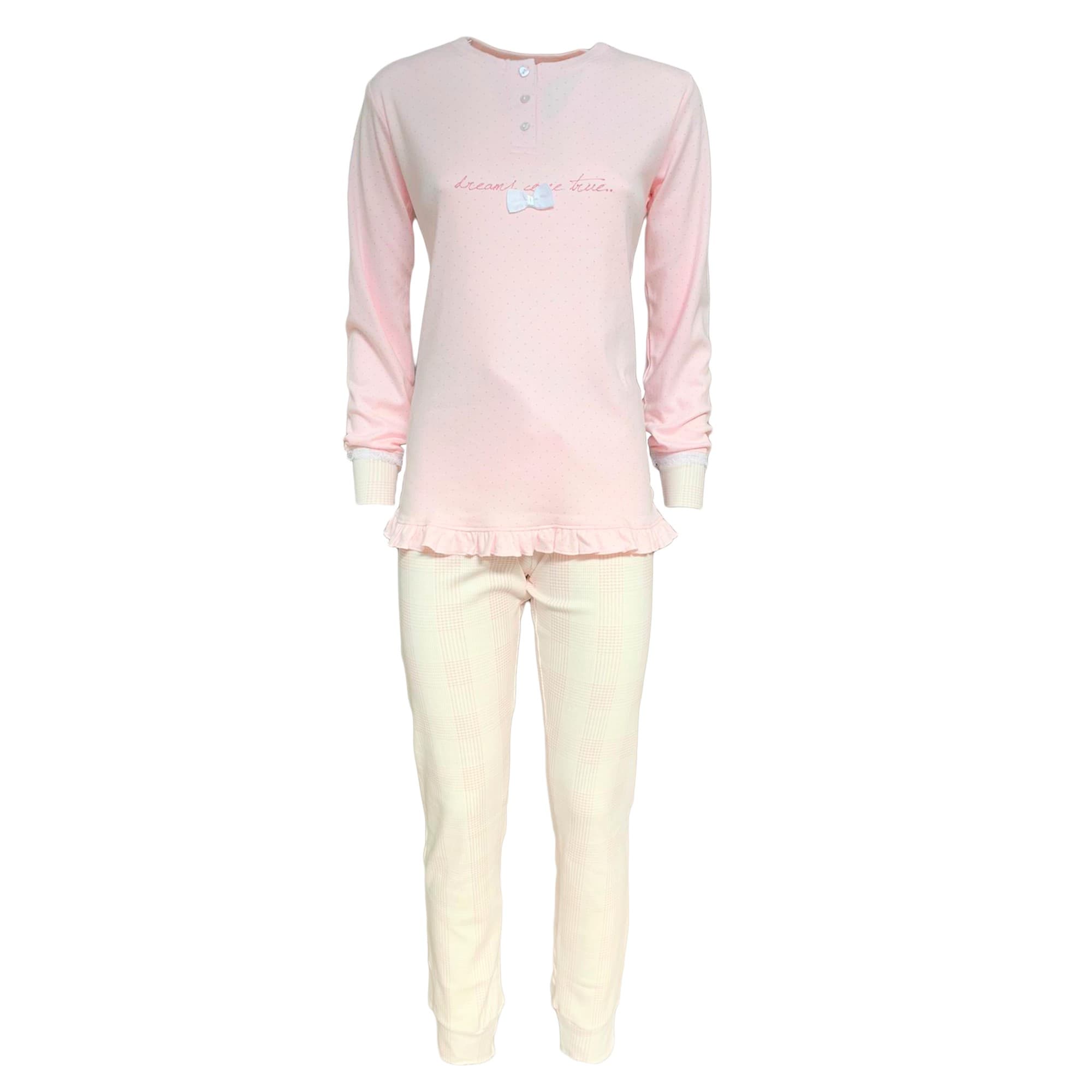 Pigiama serafino invernale lungo donna Interlock caldo cotone Pop Corn 3797