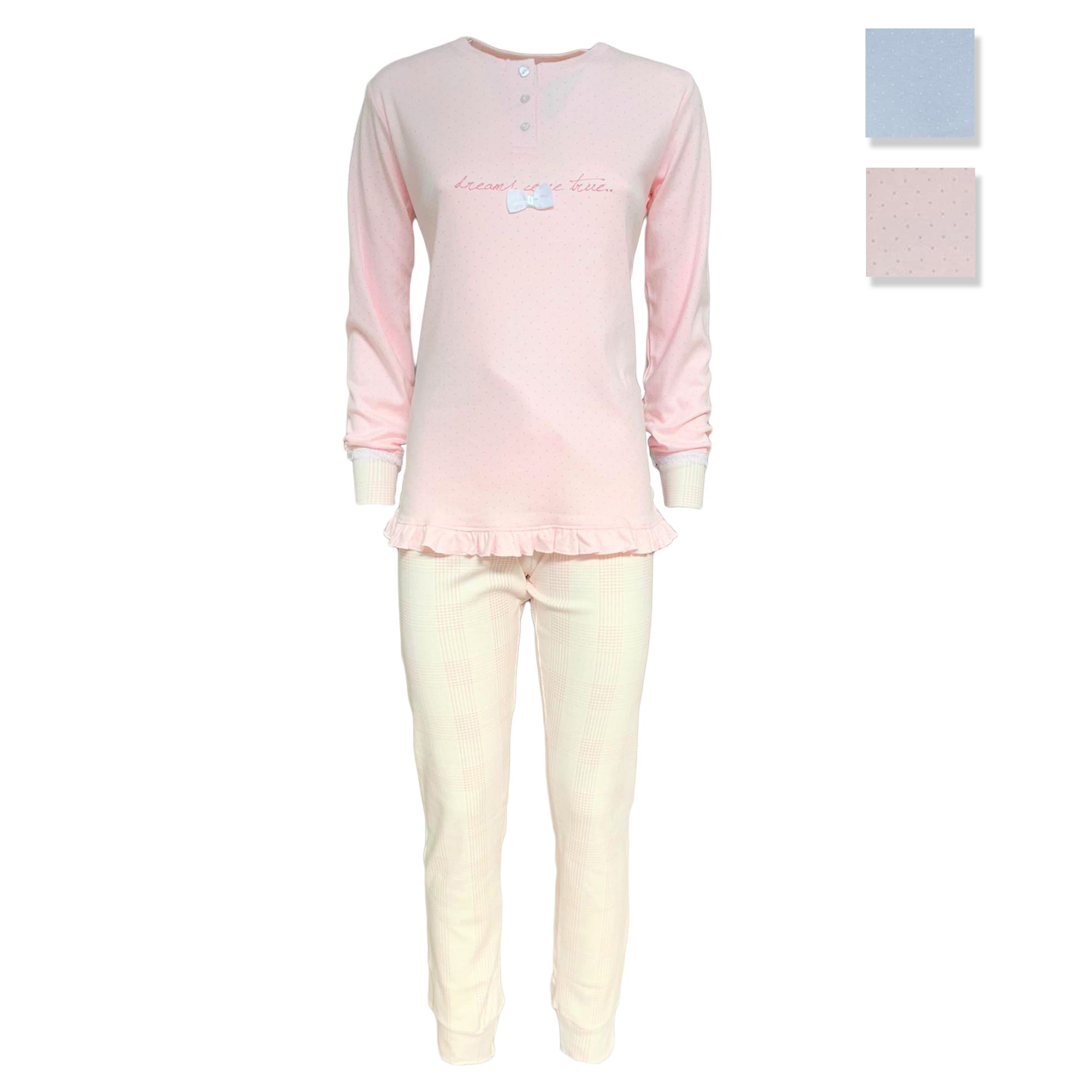 Pigiama serafino invernale lungo donna Interlock caldo cotone Pop Corn 3797