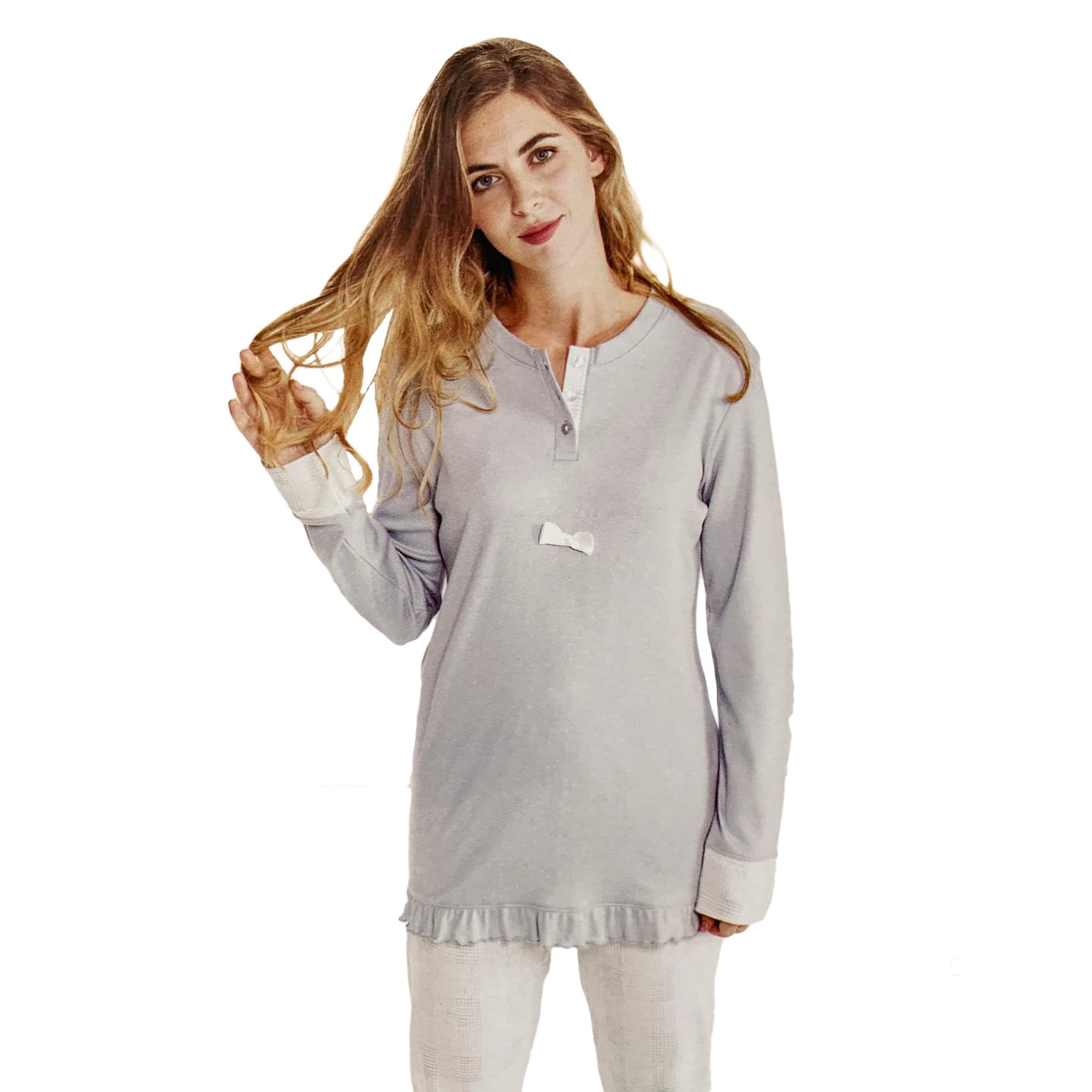 Pigiama serafino invernale lungo donna Interlock caldo cotone Pop Corn 3797