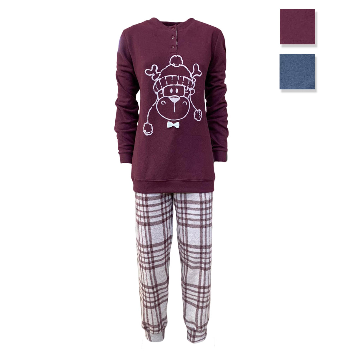 Pigiama serafino invernale lungo donna punto milano scozzese Pop Corn 3798