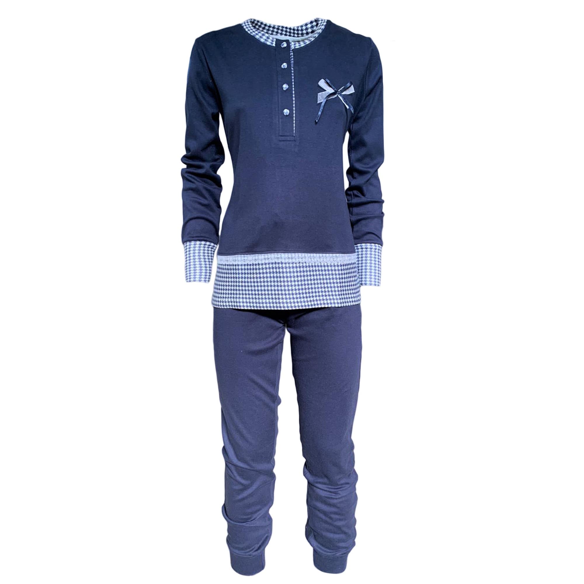 Pigiama serafino invernale lungo donna Interlock caldo cotone Pop Corn 3799