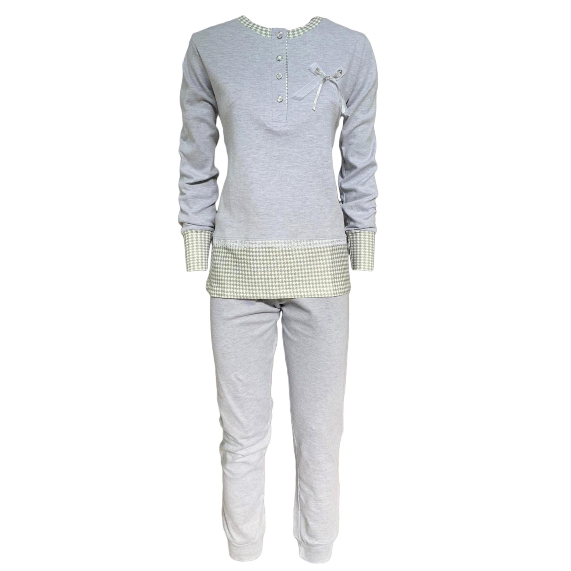 Pigiama serafino invernale lungo donna Interlock caldo cotone Pop Corn 3799