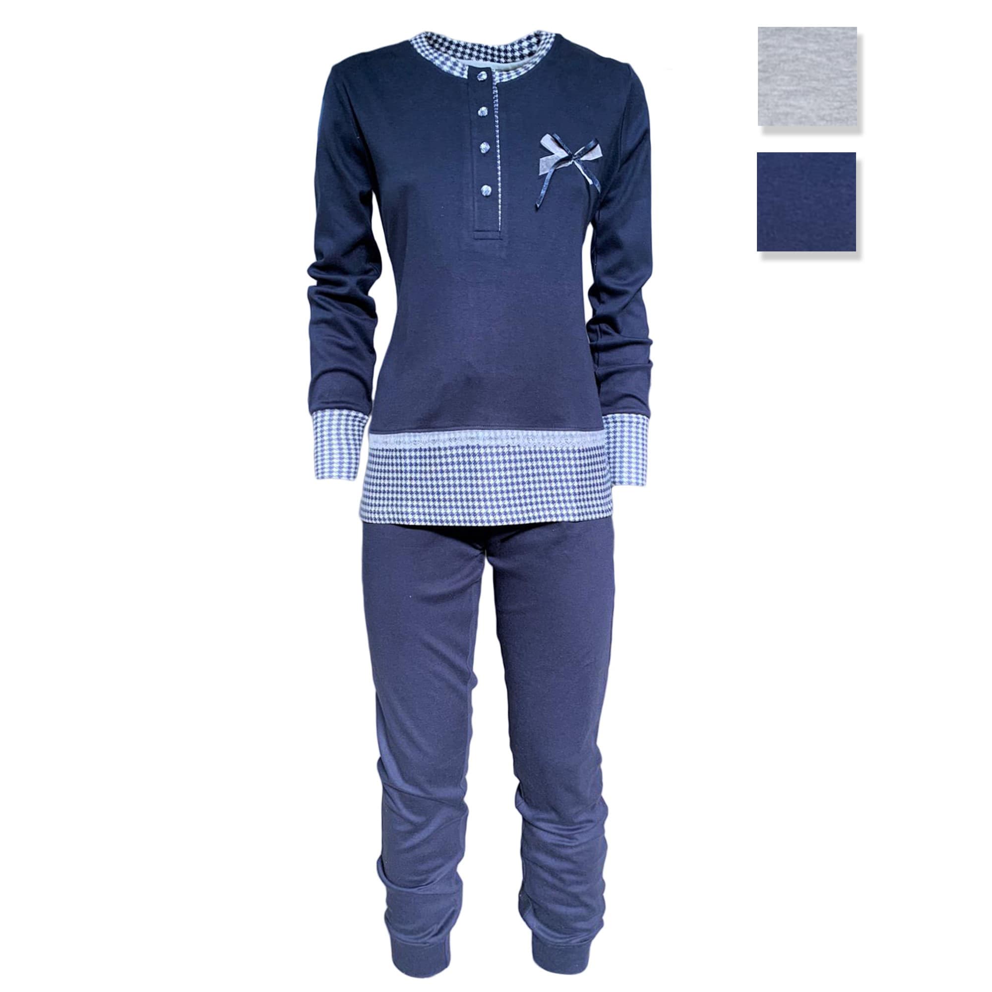 Pigiama serafino invernale lungo donna Interlock caldo cotone Pop Corn 3799