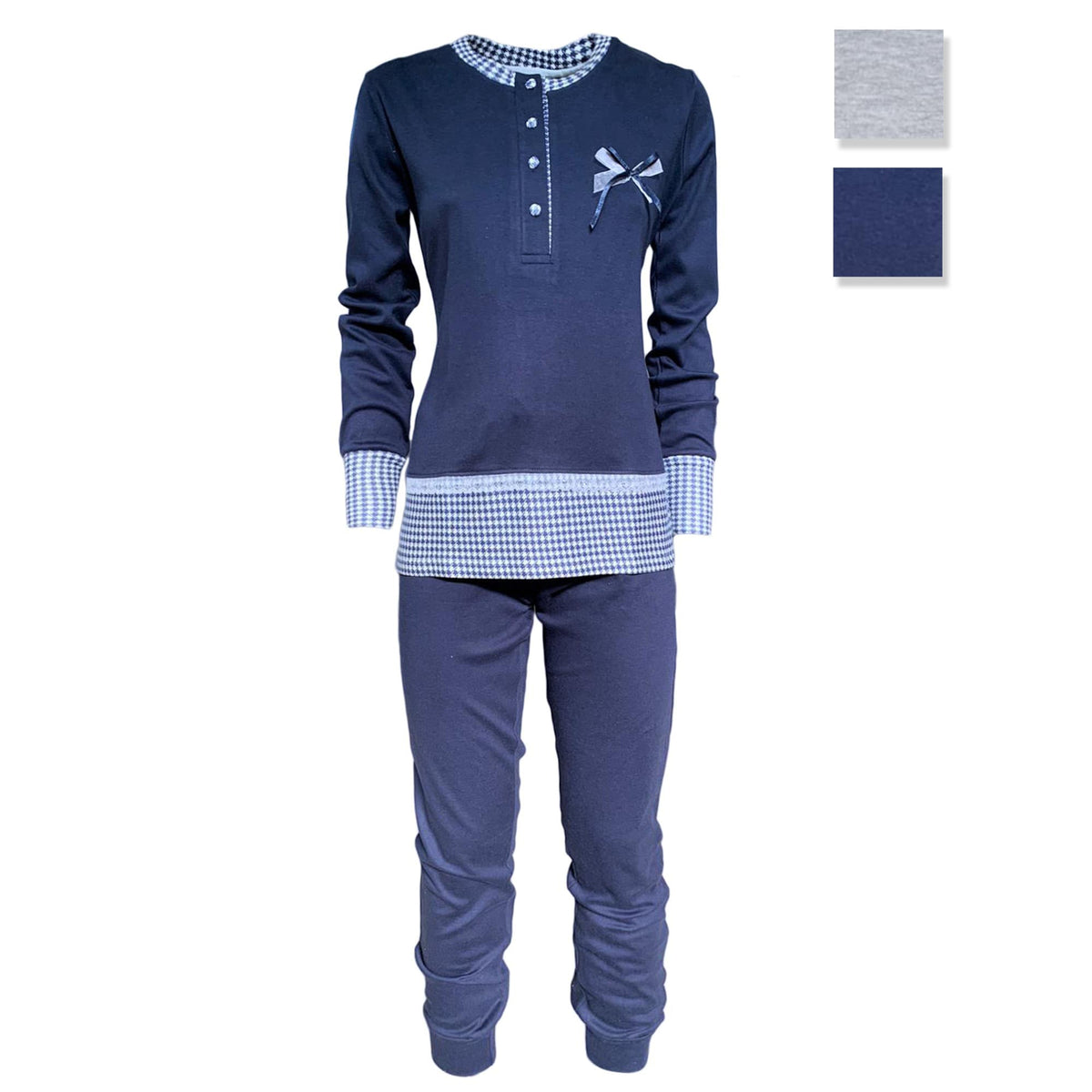 Pigiama serafino invernale lungo donna Interlock caldo cotone Pop Corn 3799
